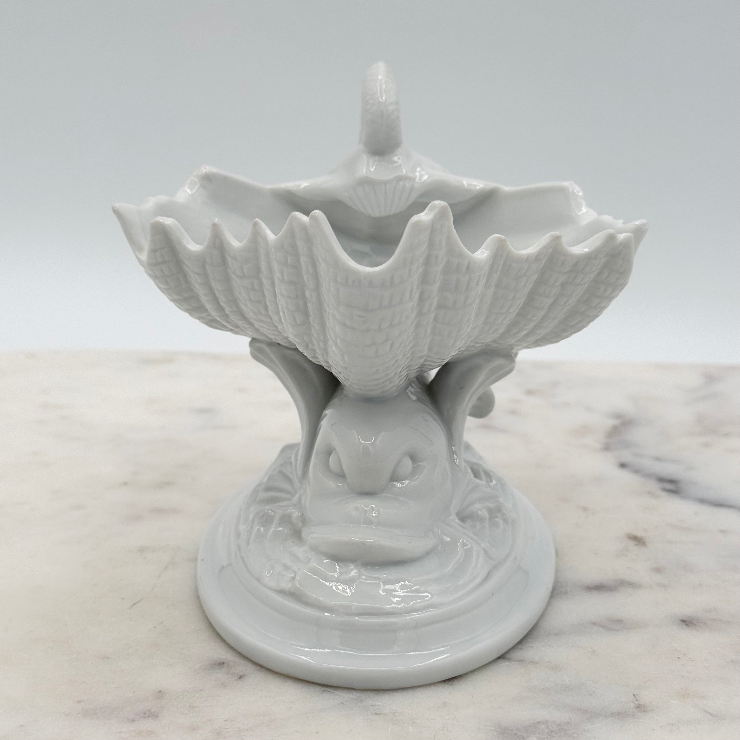 Vintage Bone China Dolphin or Koi Open Salt Cellar Caviar Shell Bowl