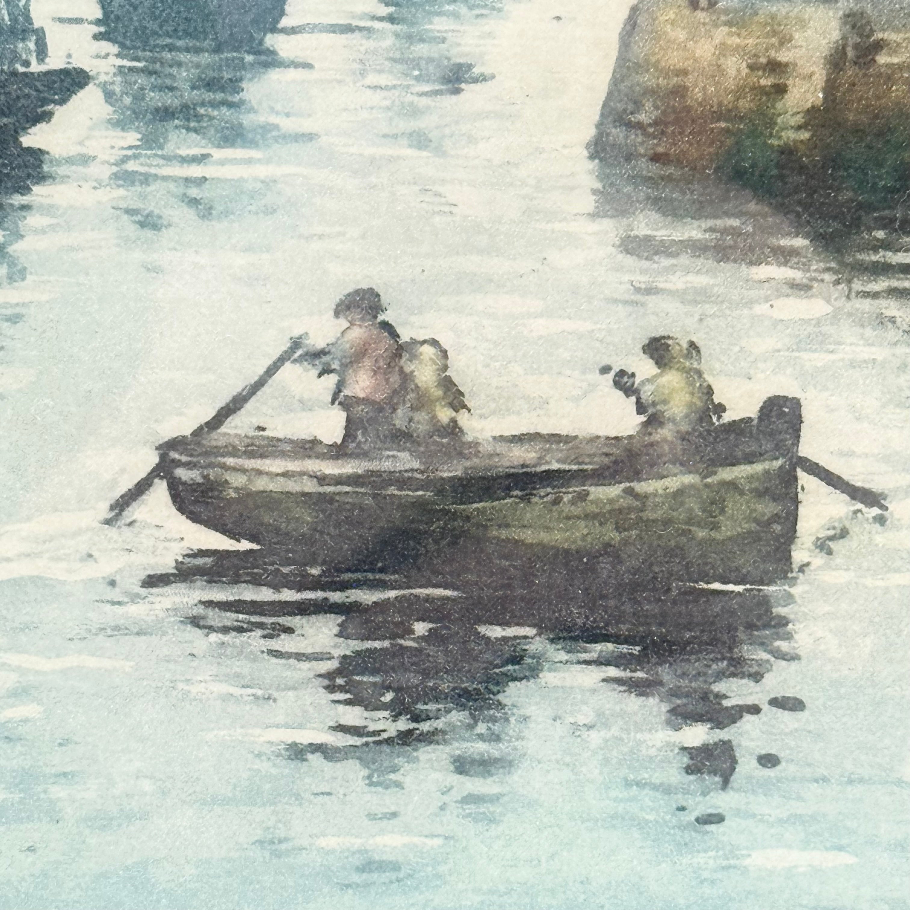 Original Framed French Etching “The Blue Net” by Alphonse Lafitte (a.k.a. Manuel Robbe), Signed and Numbered, c. Early 20th Century (No. 2 of 47)