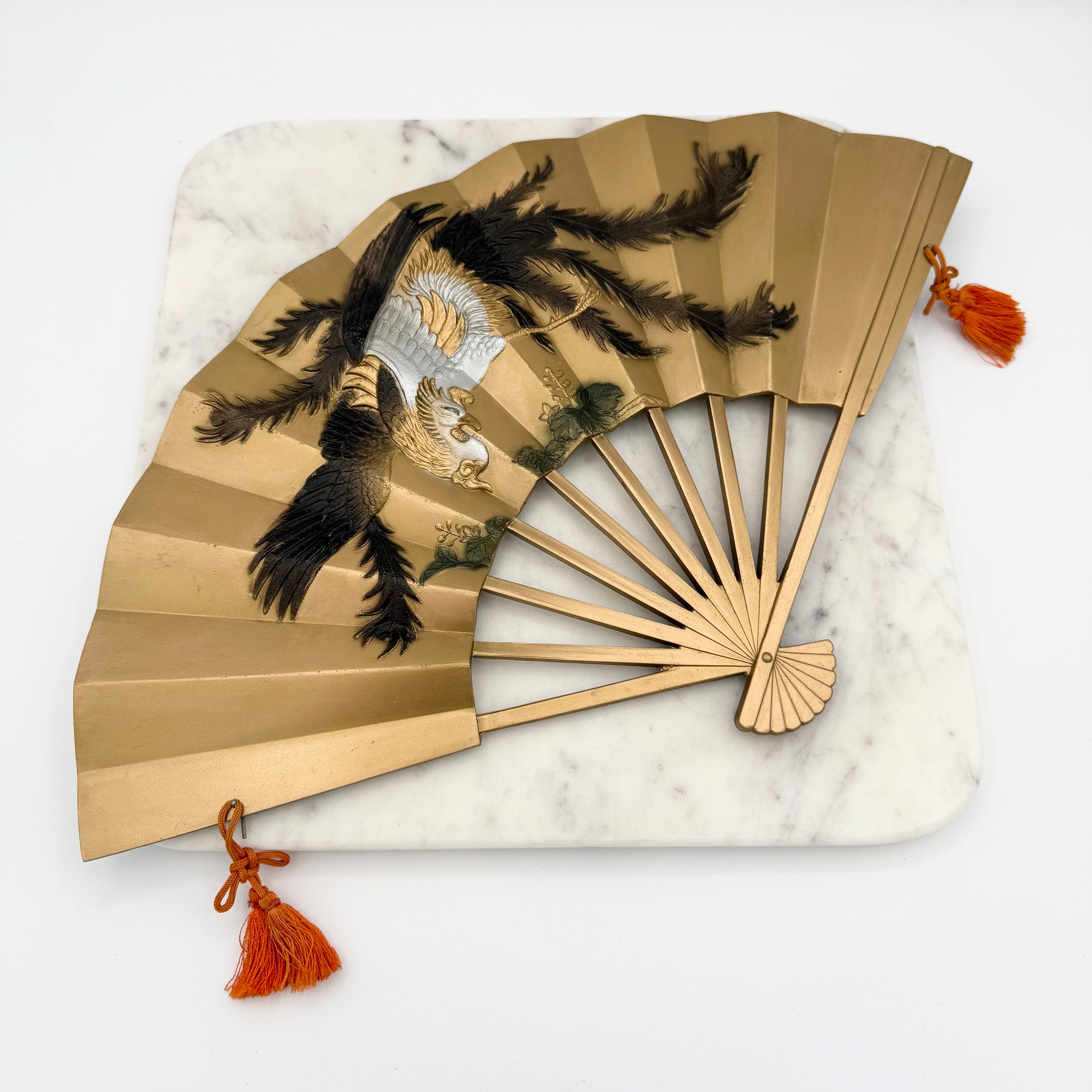 Solid Brass Wall Fan with Phoenix / Griffin Embossed Design