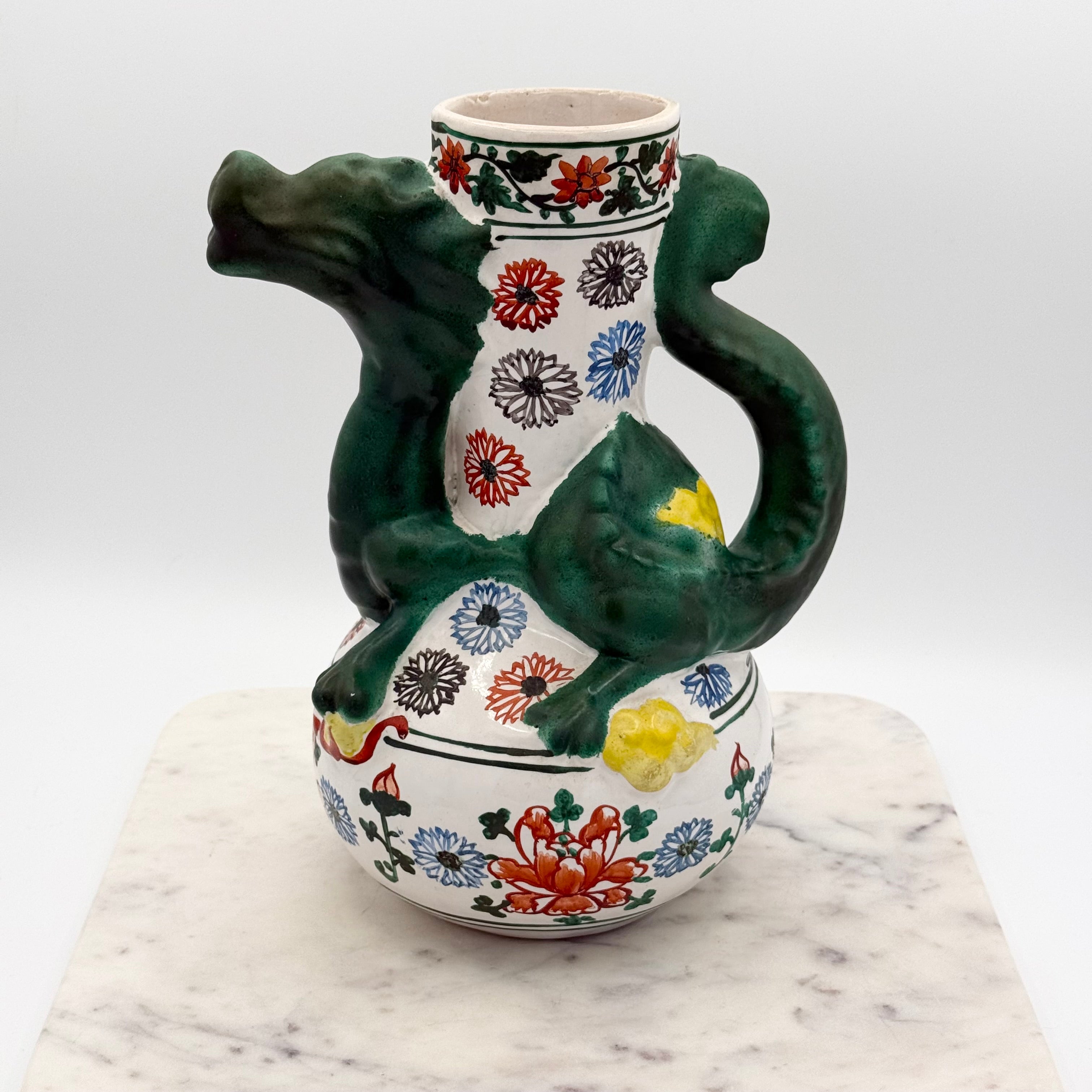 Vintage Hand-Painted Figural Dragon Ceramic Water Pitcher