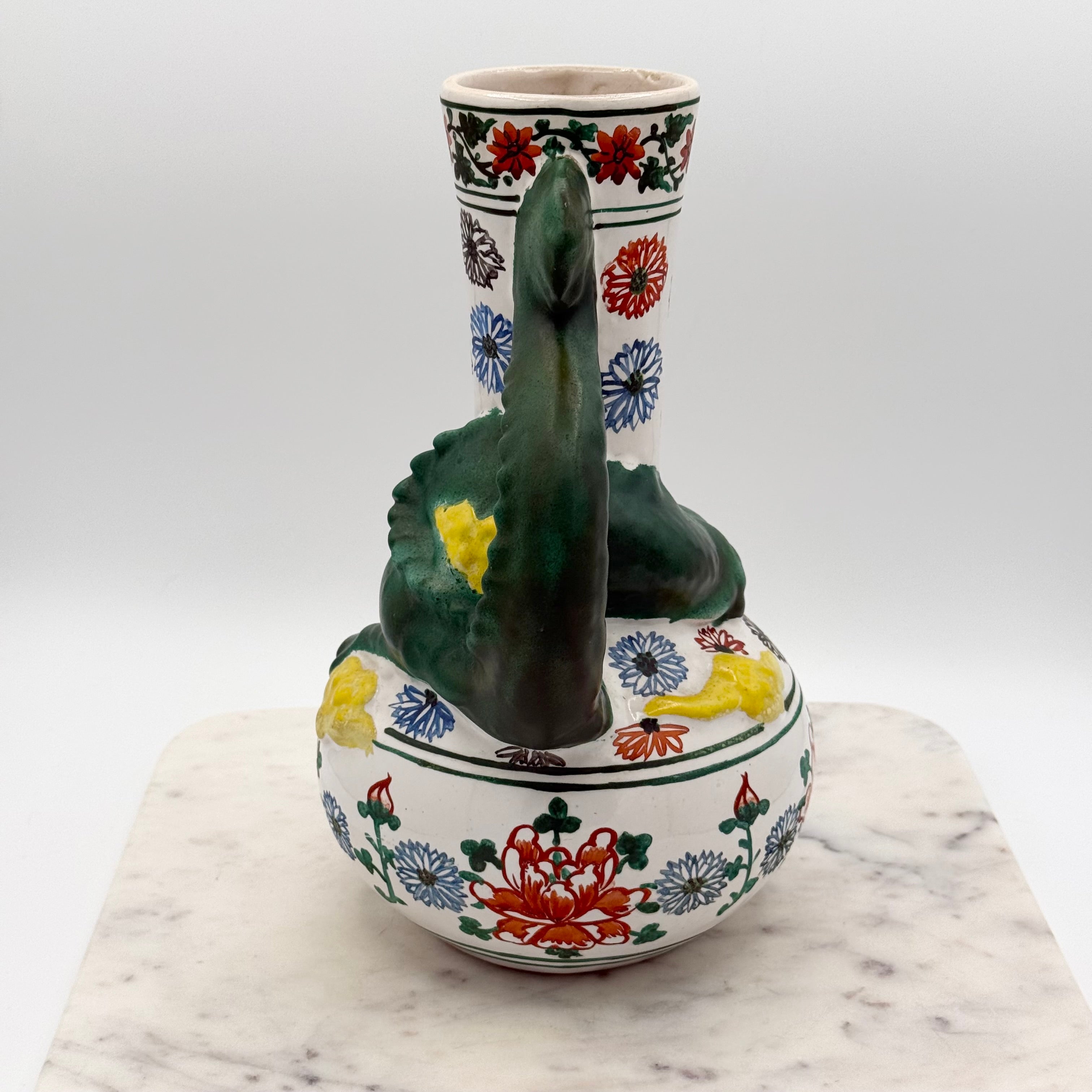 Vintage Hand-Painted Figural Dragon Ceramic Water Pitcher