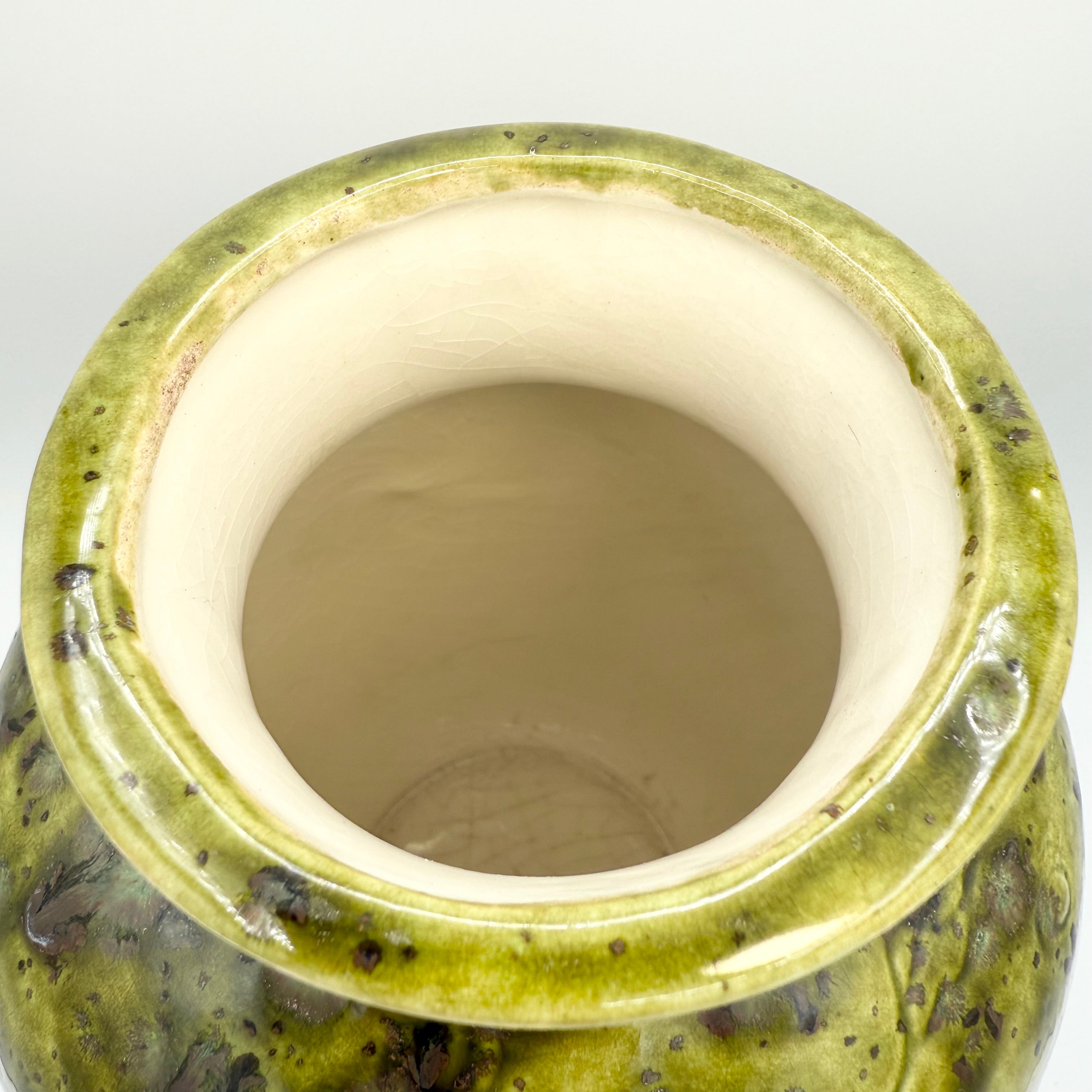 Studio Pottery Green Glazed Ceramic Ginger Jar Signed “BB” – Plum Blossom Motif