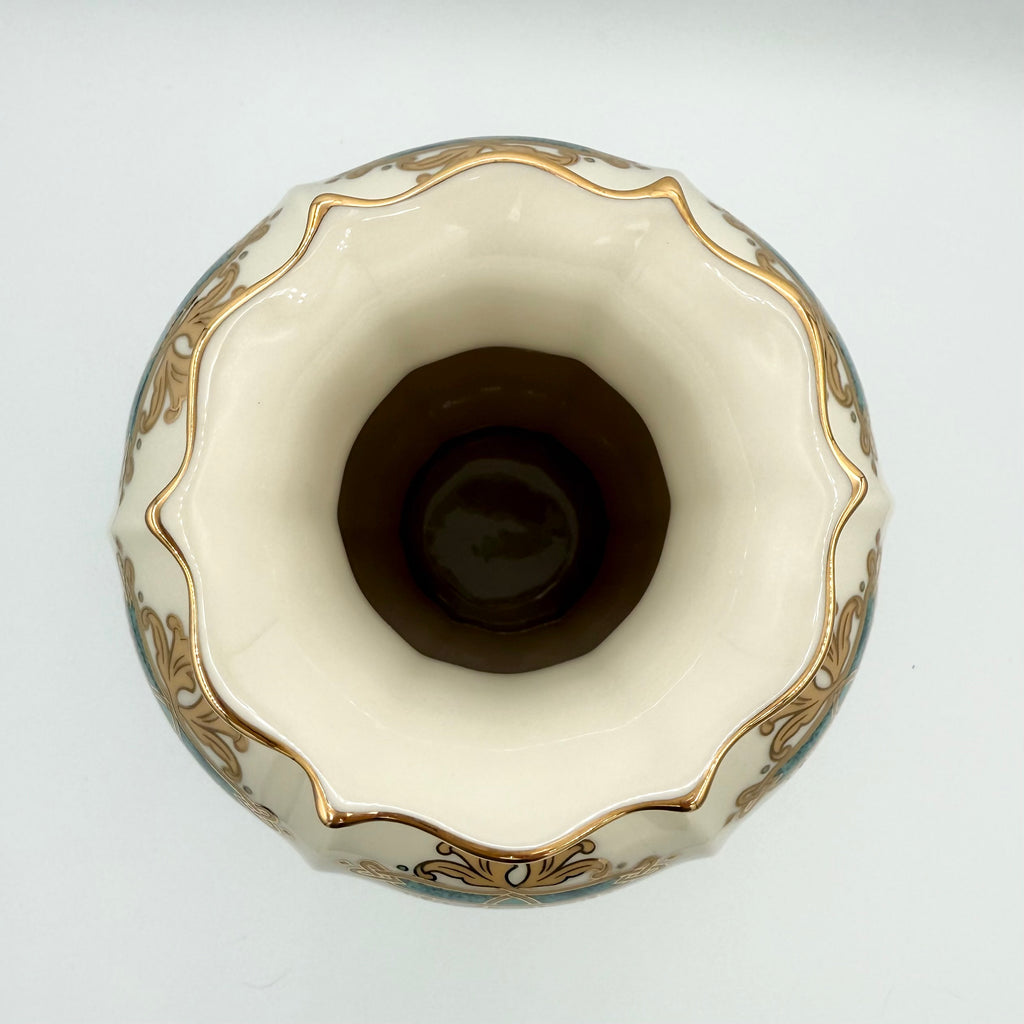 Lenox Catalan Vase with Gold and Turquoise Scrollwork