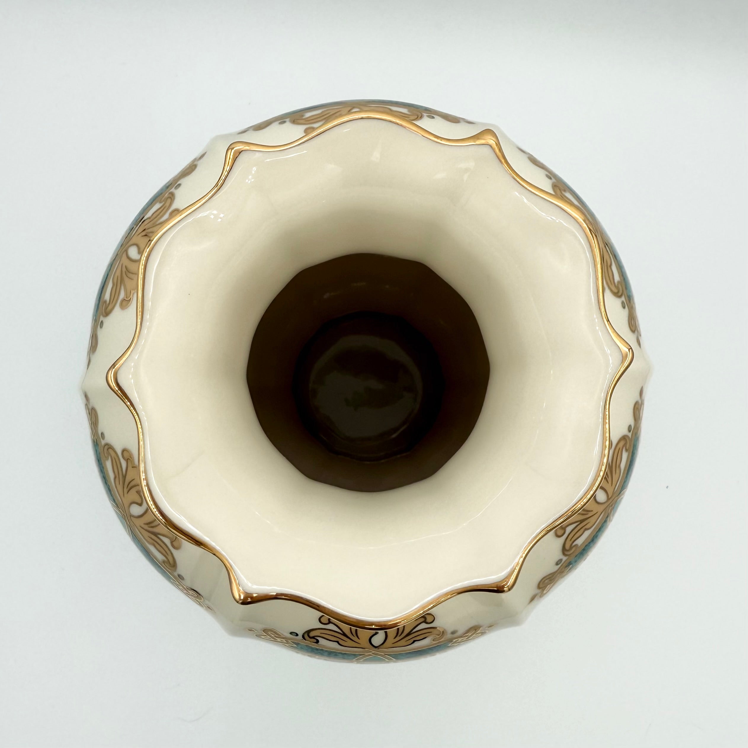 Lenox Catalan Vase with Gold and Turquoise Scrollwork