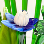 Set of 12 Hand Blown Long Stem Murano Glass Flowers, Made in Italy