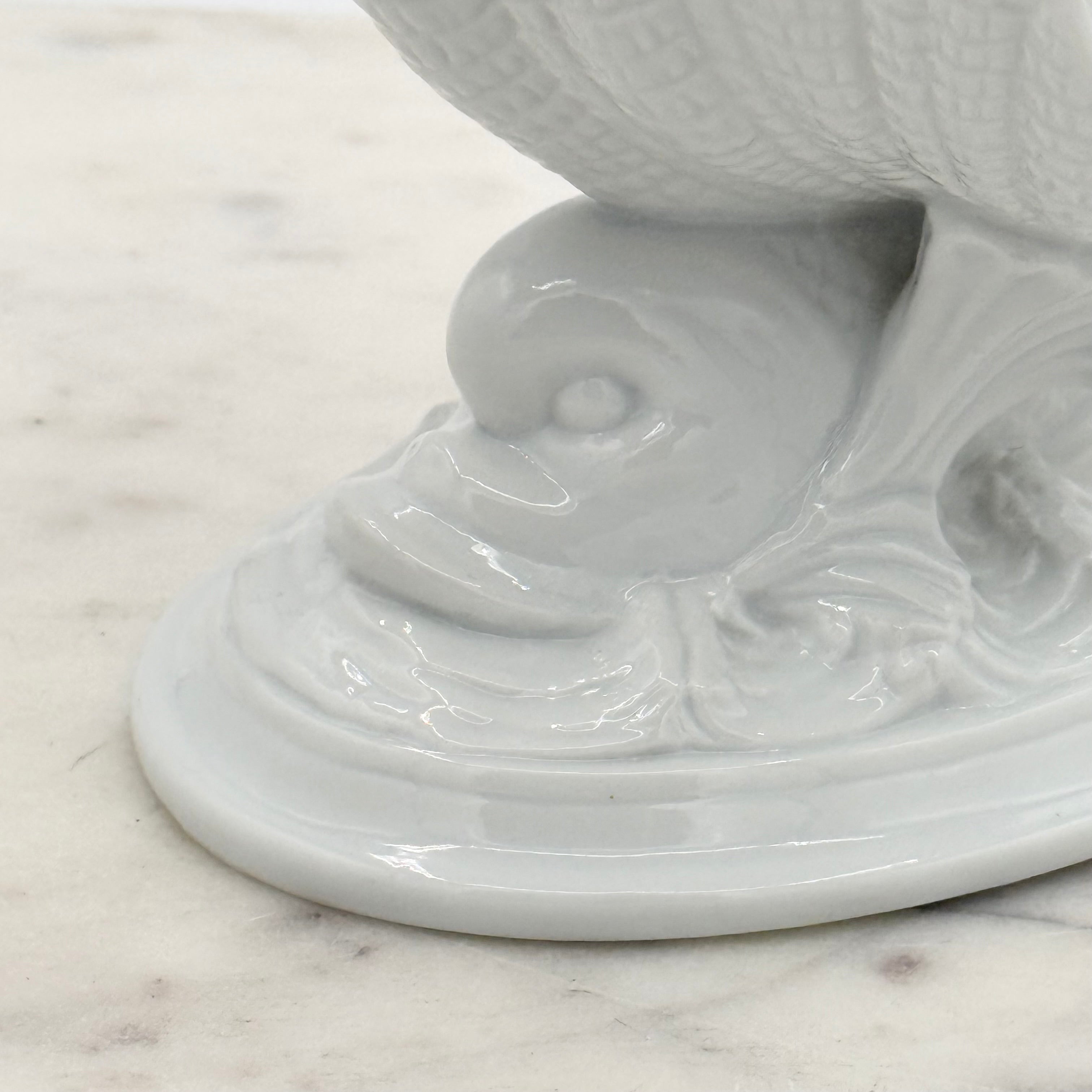 Vintage Bone China Dolphin or Koi Open Salt Cellar Caviar Shell Bowl