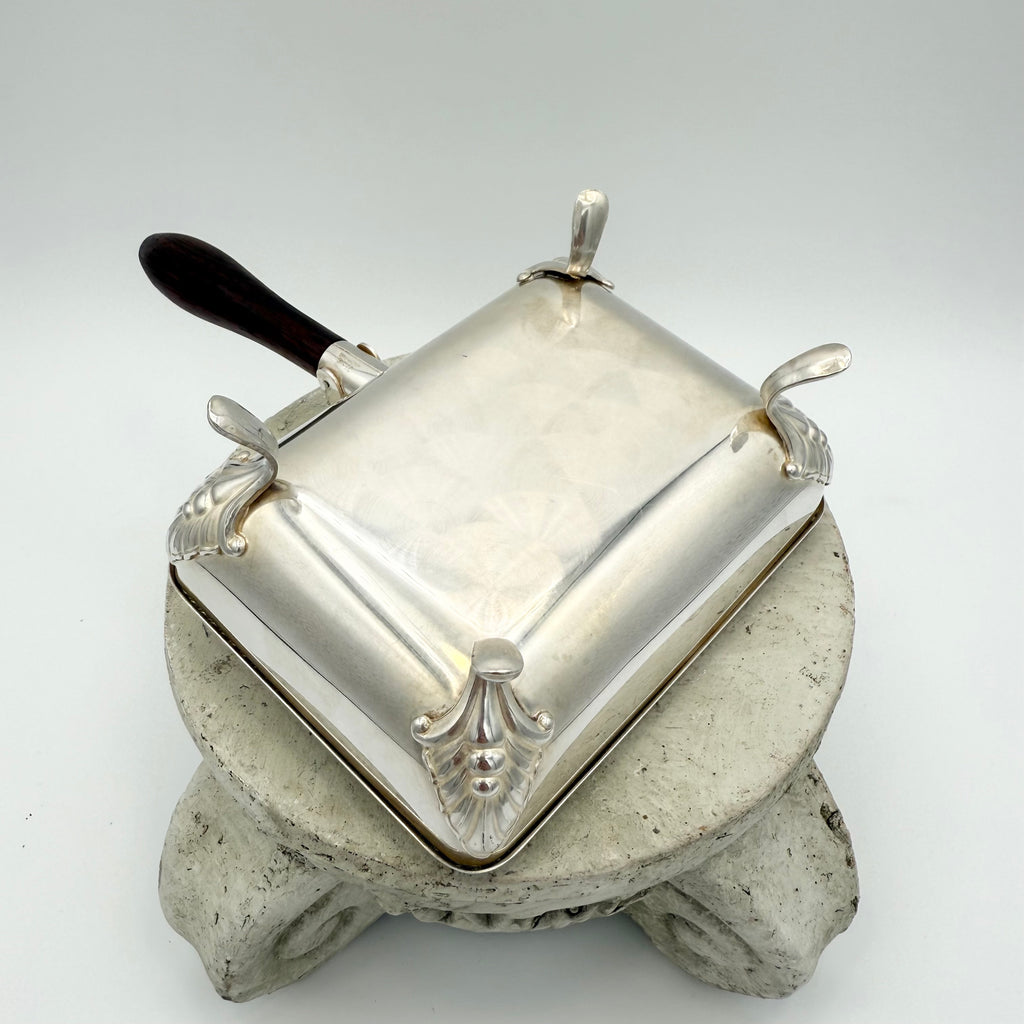 Silver Plated Victorian Crumb Catcher Silent Butler with Wood Handle