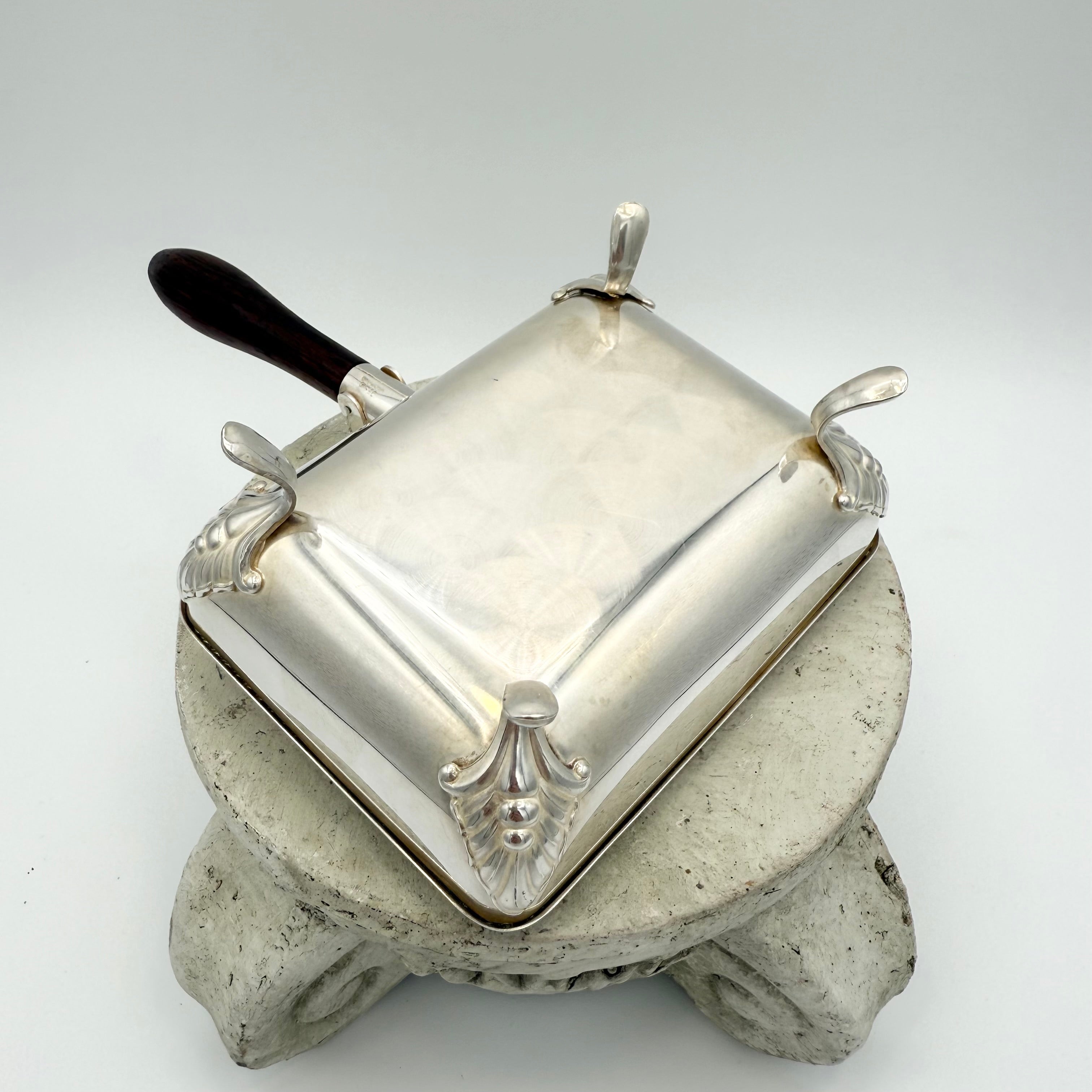 Silver Plated Victorian Crumb Catcher Silent Butler with Wood Handle