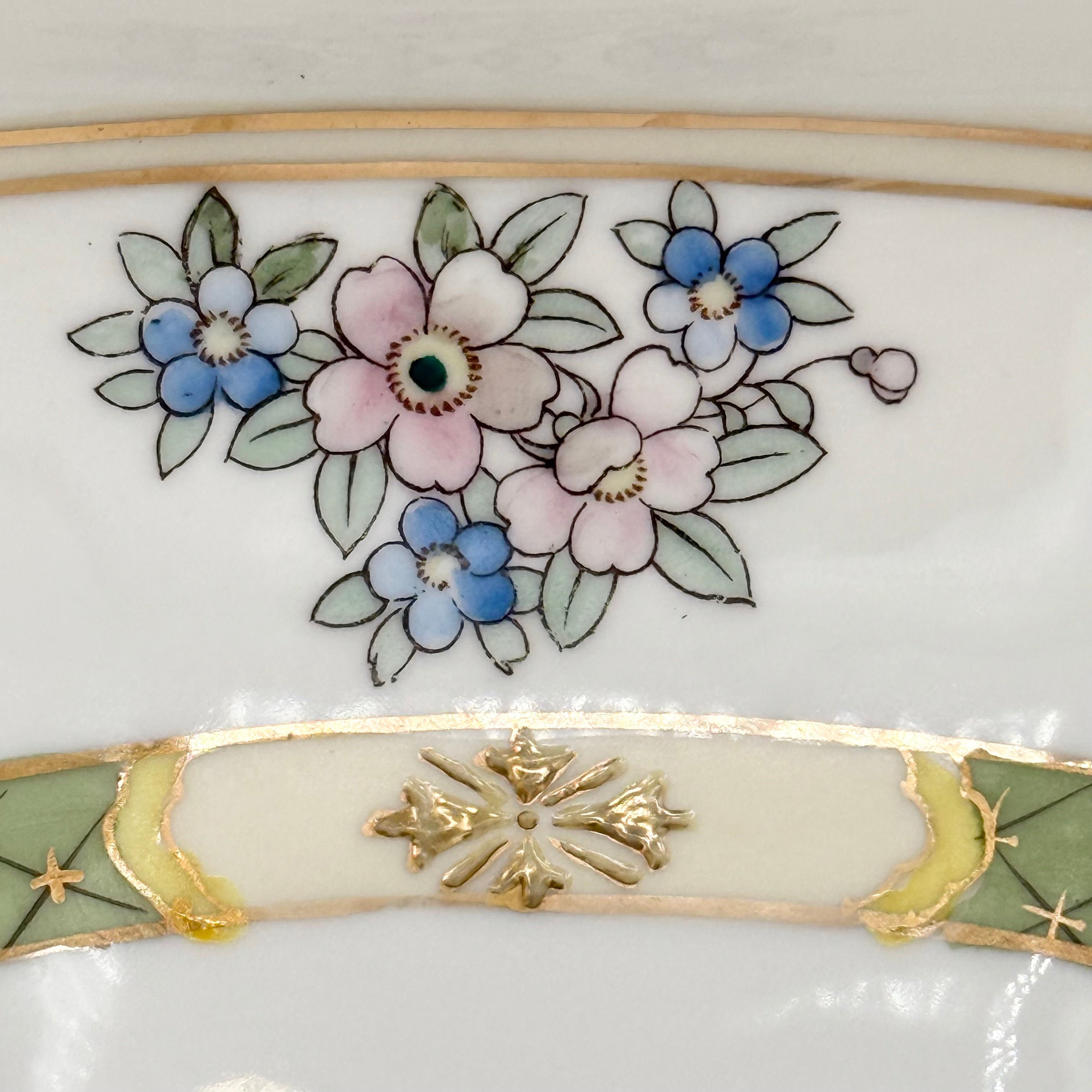Nippon Hand Painted 3-Footed Bowl with Raised Gold Gilt