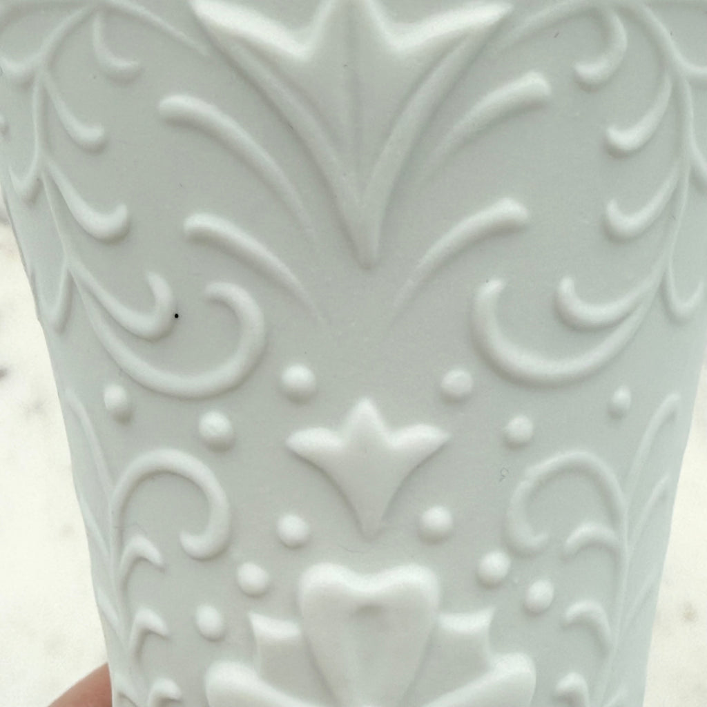 Bisque Porcelain Embossed Vases with Scalloped Edge, Set of 2