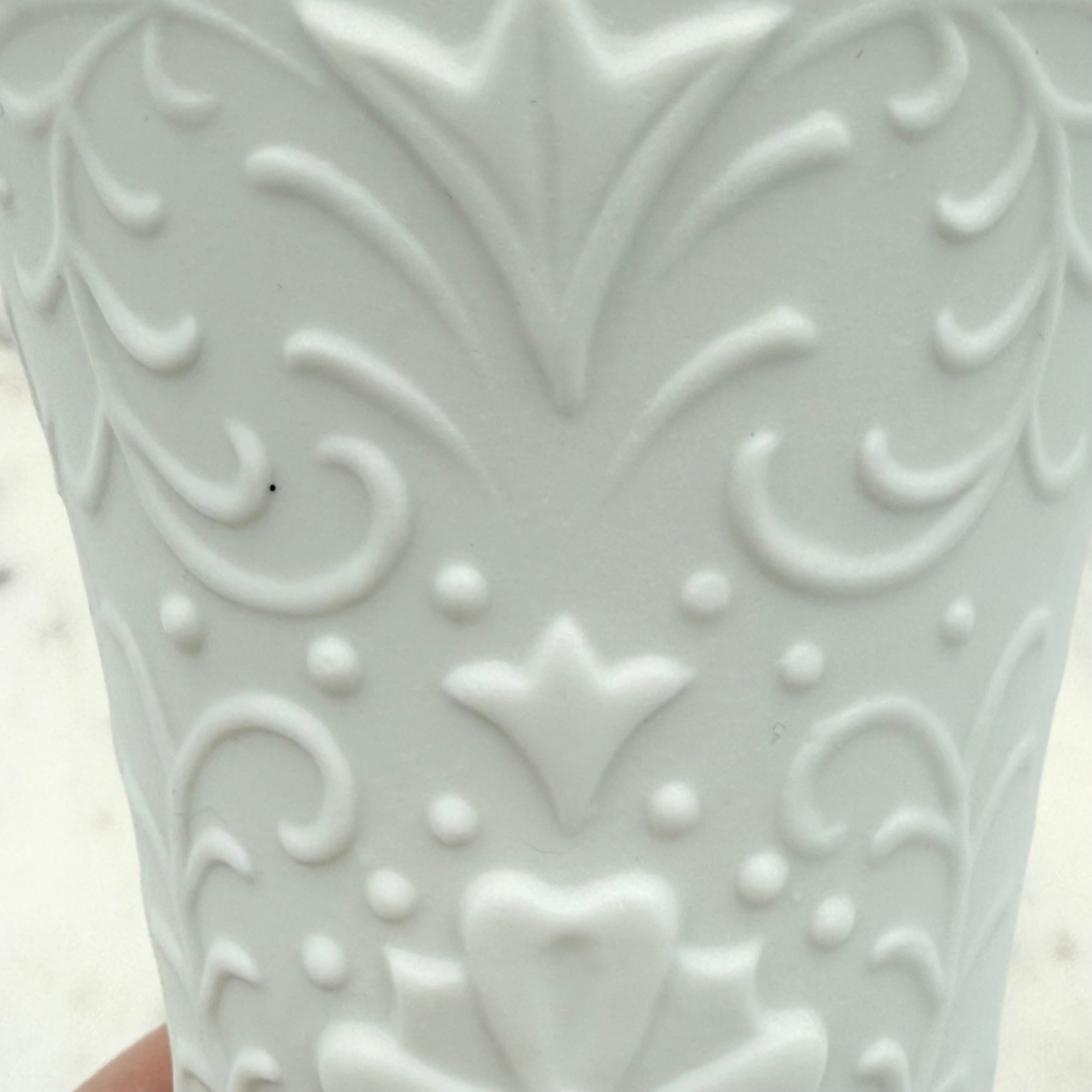 Bisque Porcelain Embossed Vases with Scalloped Edge, Set of 2