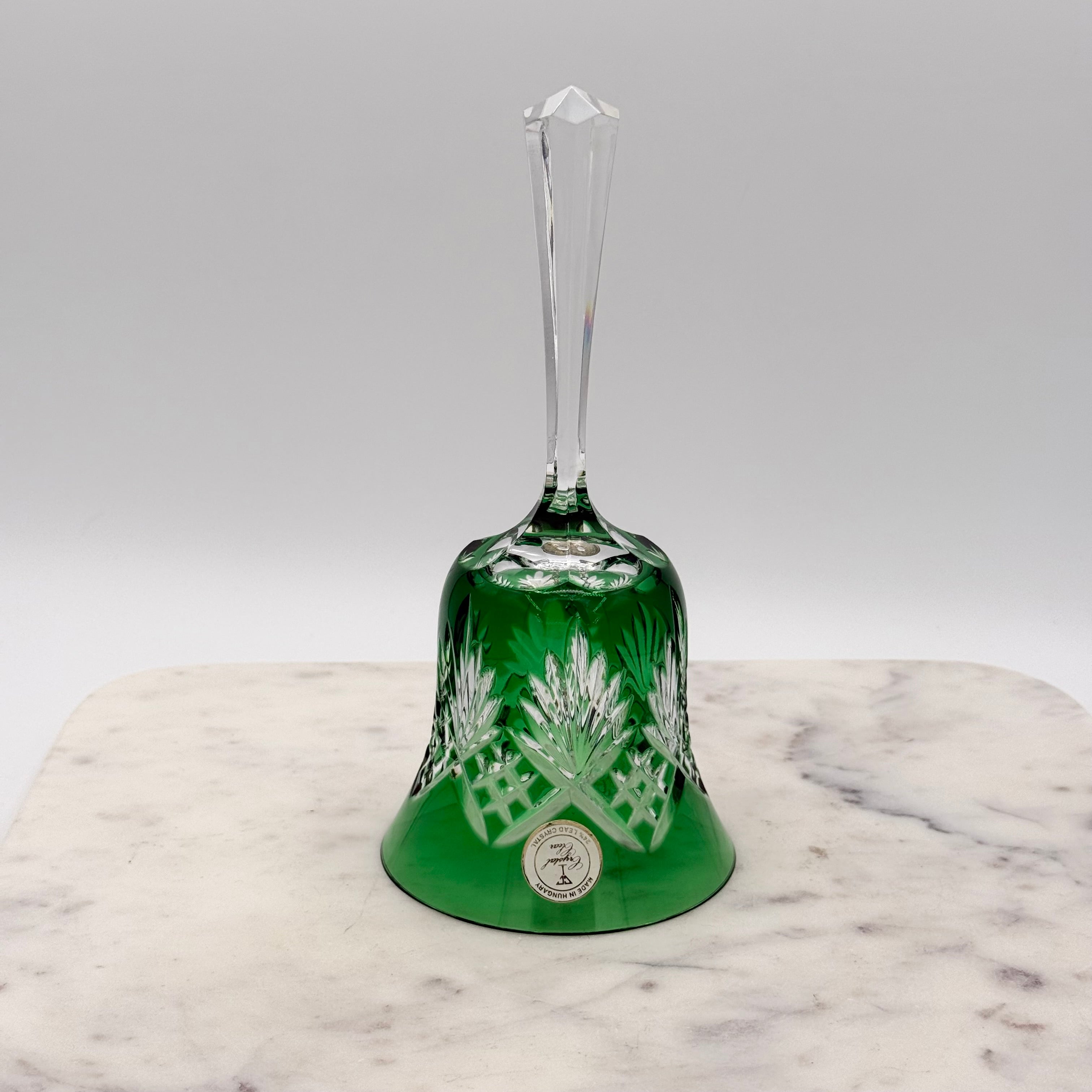 Vintage Hungarian Emerald Green Cut-to-Clear 24% Lead Crystal Bell