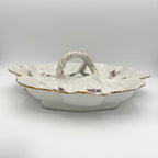 Antique Limoges René Frugier FRG Divided Serving Dish with Violets and Leaves, Made in France