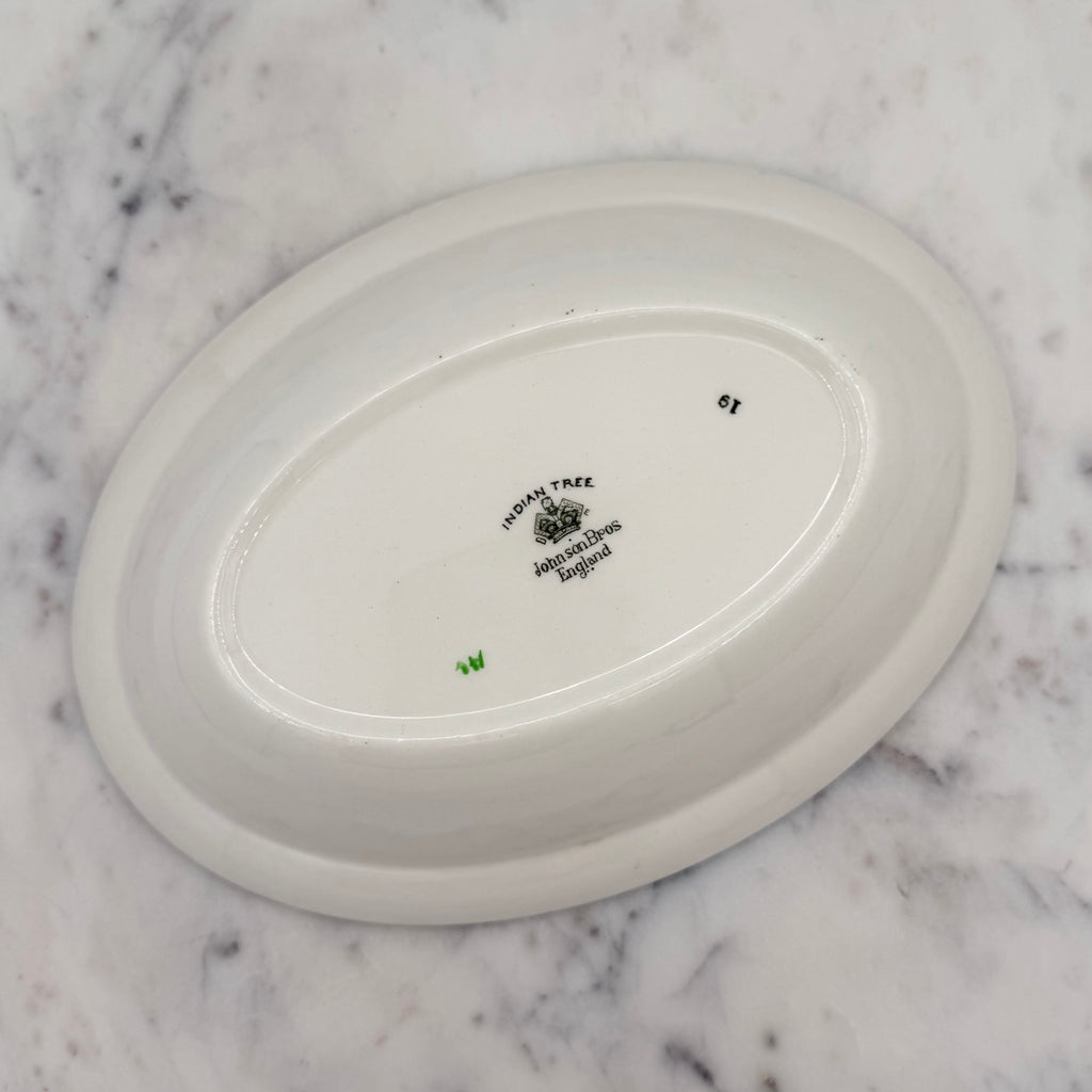 Johnson Brothers “Indian Tree” Floral Oval Serving Bowl with Greek Key Details
