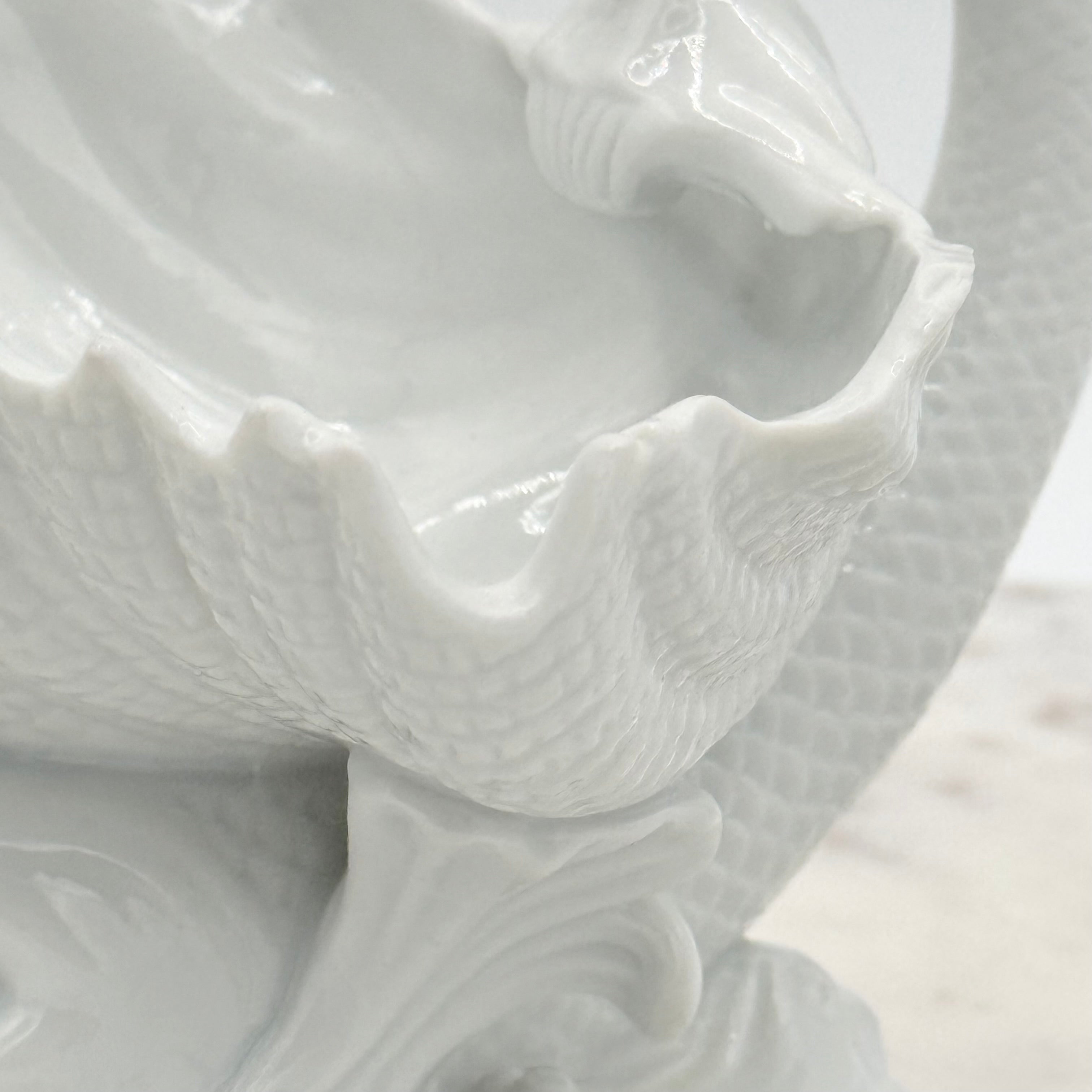 Vintage Bone China Dolphin or Koi Open Salt Cellar Caviar Shell Bowl