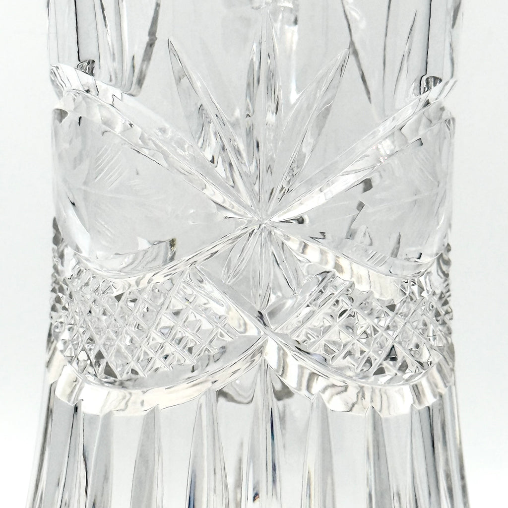 Vintage Etched Lead Cut Crystal Water Pitcher — Flower & Leaf Motif