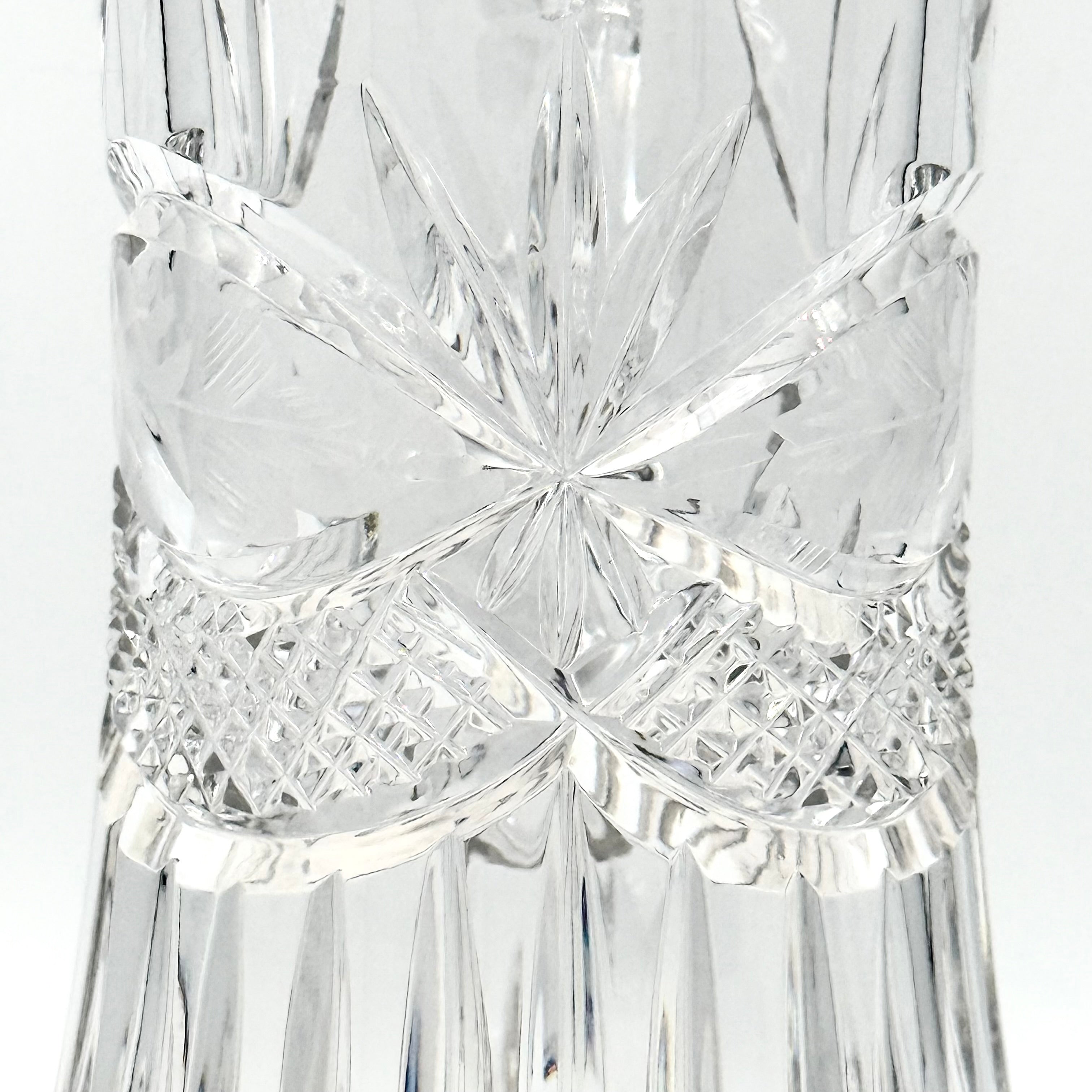 Vintage Etched Lead Cut Crystal Water Pitcher — Flower & Leaf Motif