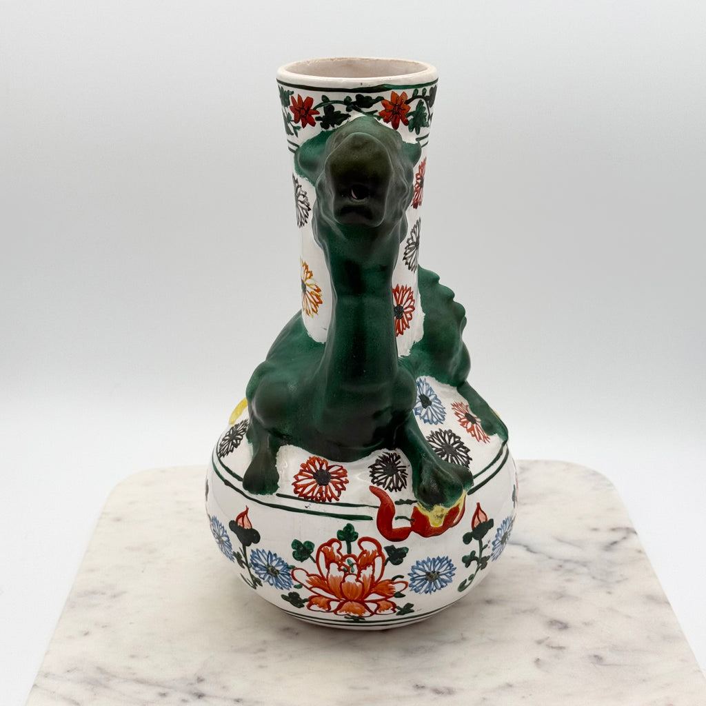 Vintage Hand-Painted Figural Dragon Ceramic Water Pitcher