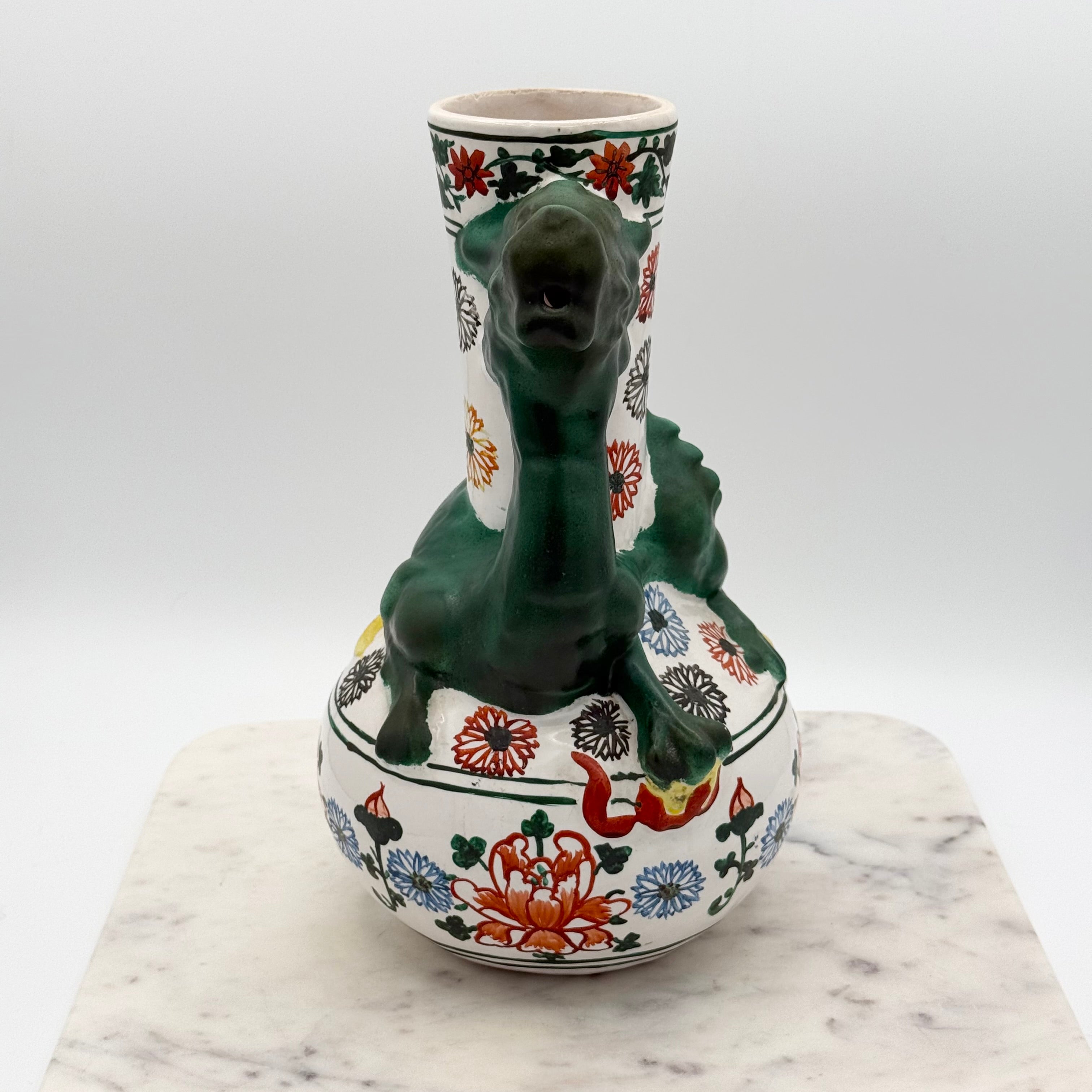 Vintage Hand-Painted Figural Dragon Ceramic Water Pitcher