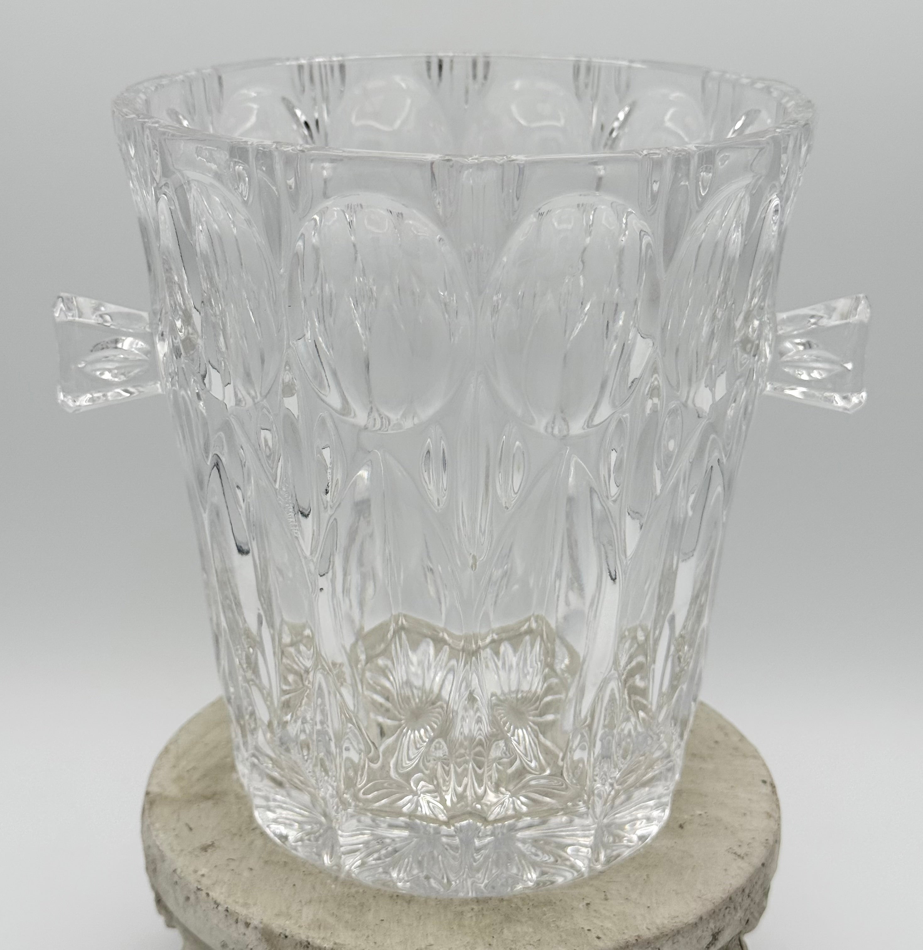 Mid-Century Modern Heavy Bleikristall 24% Lead Cut Crystal Champagne Ice Bucket with Handles