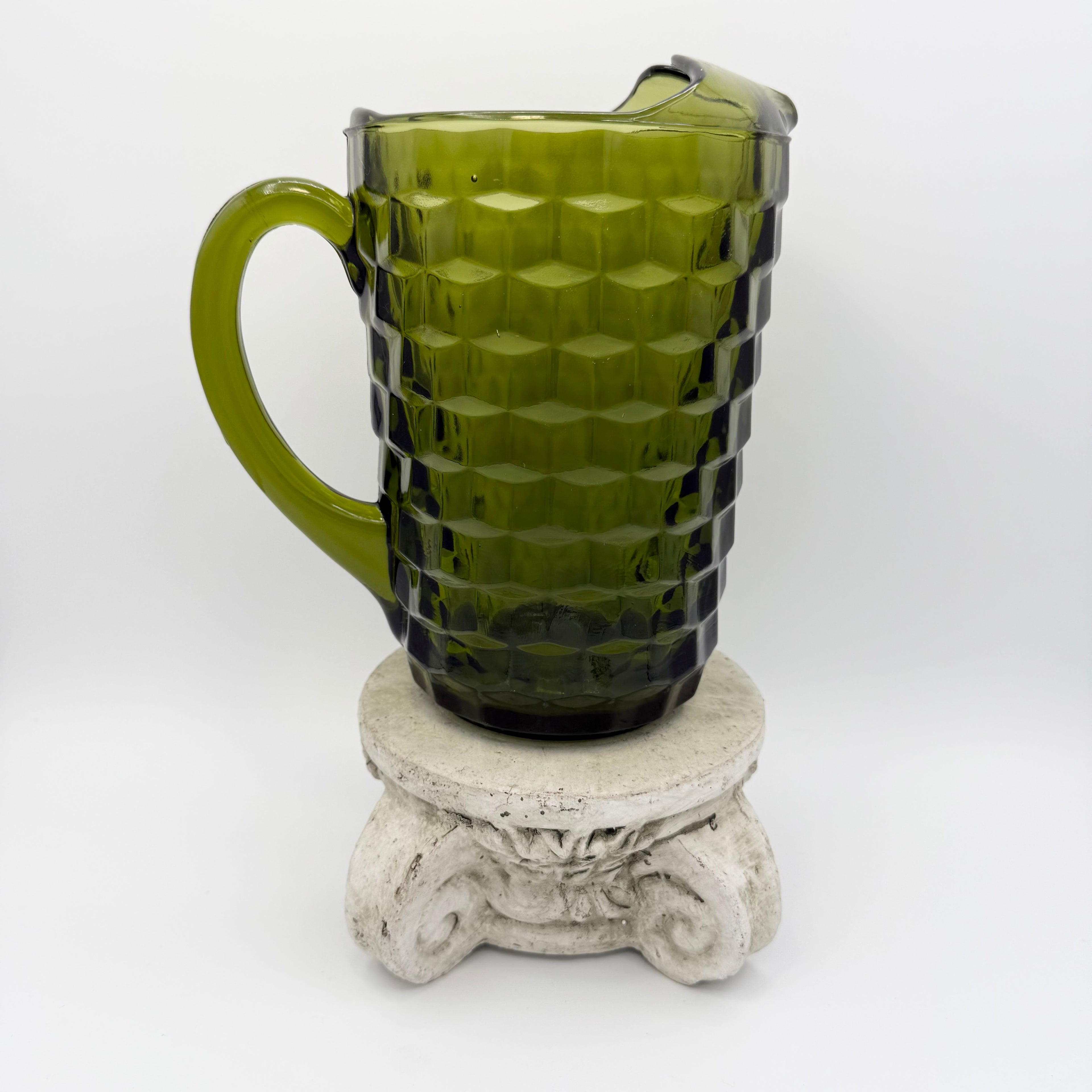 Indiana Glass Whitehall Cubist Avocado Green Pitcher