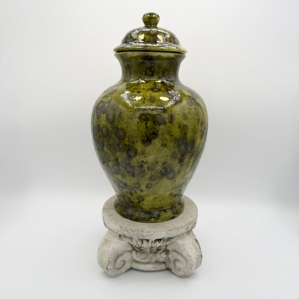 Studio Pottery Green Glazed Ceramic Ginger Jar Signed “BB” – Plum Blossom Motif