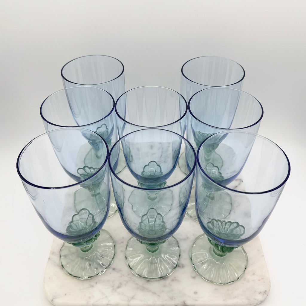 Bormioli Rocco Bahia Green Blue Iced Tea Glasses / Water Goblets, Made in Italy