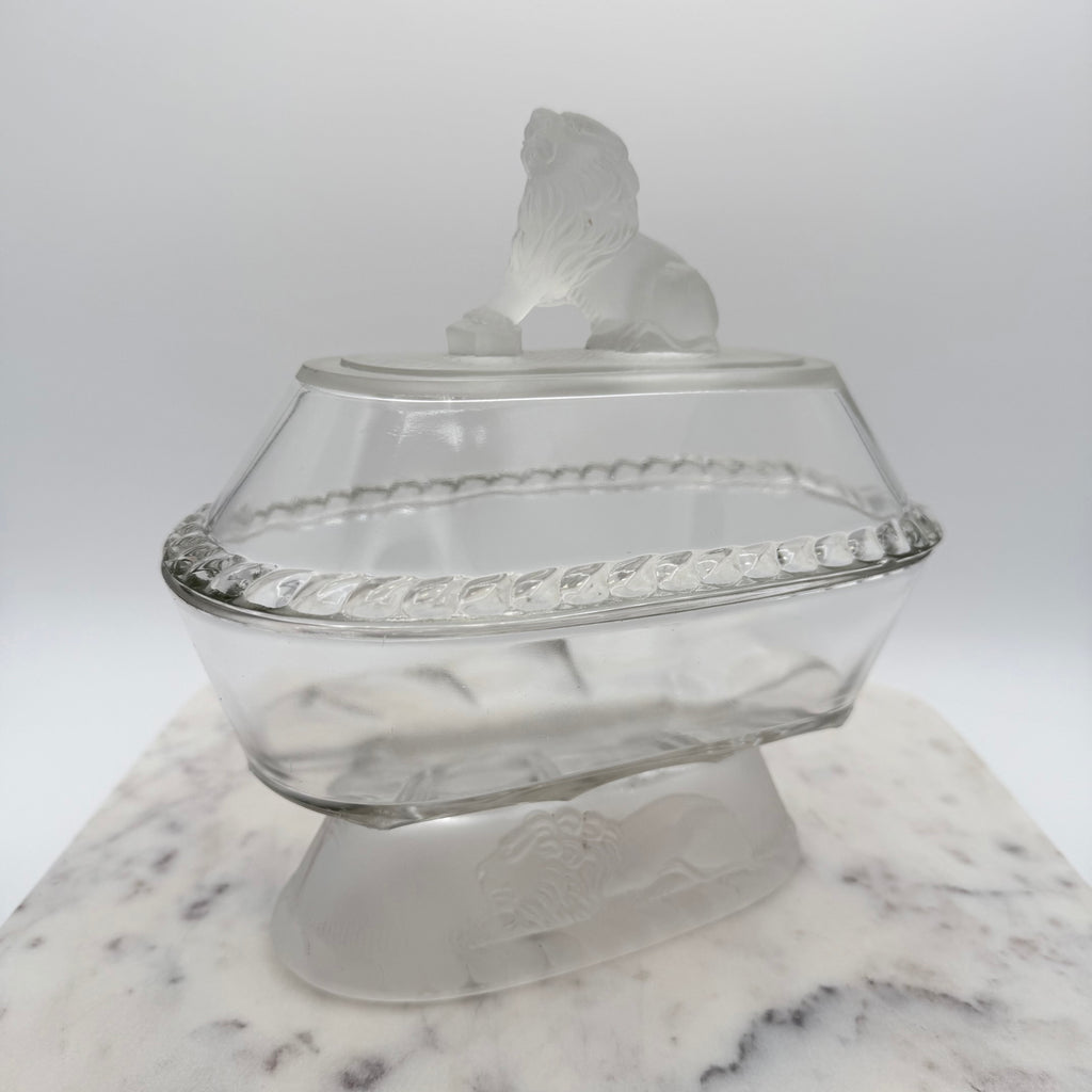 Antique Gillinder & Sons Frosted Lion Covered Compote, c1887