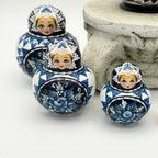 Vintage Hand-Painted Russian Nesting Dolls (Set of 10) – Blue & White Floral Design