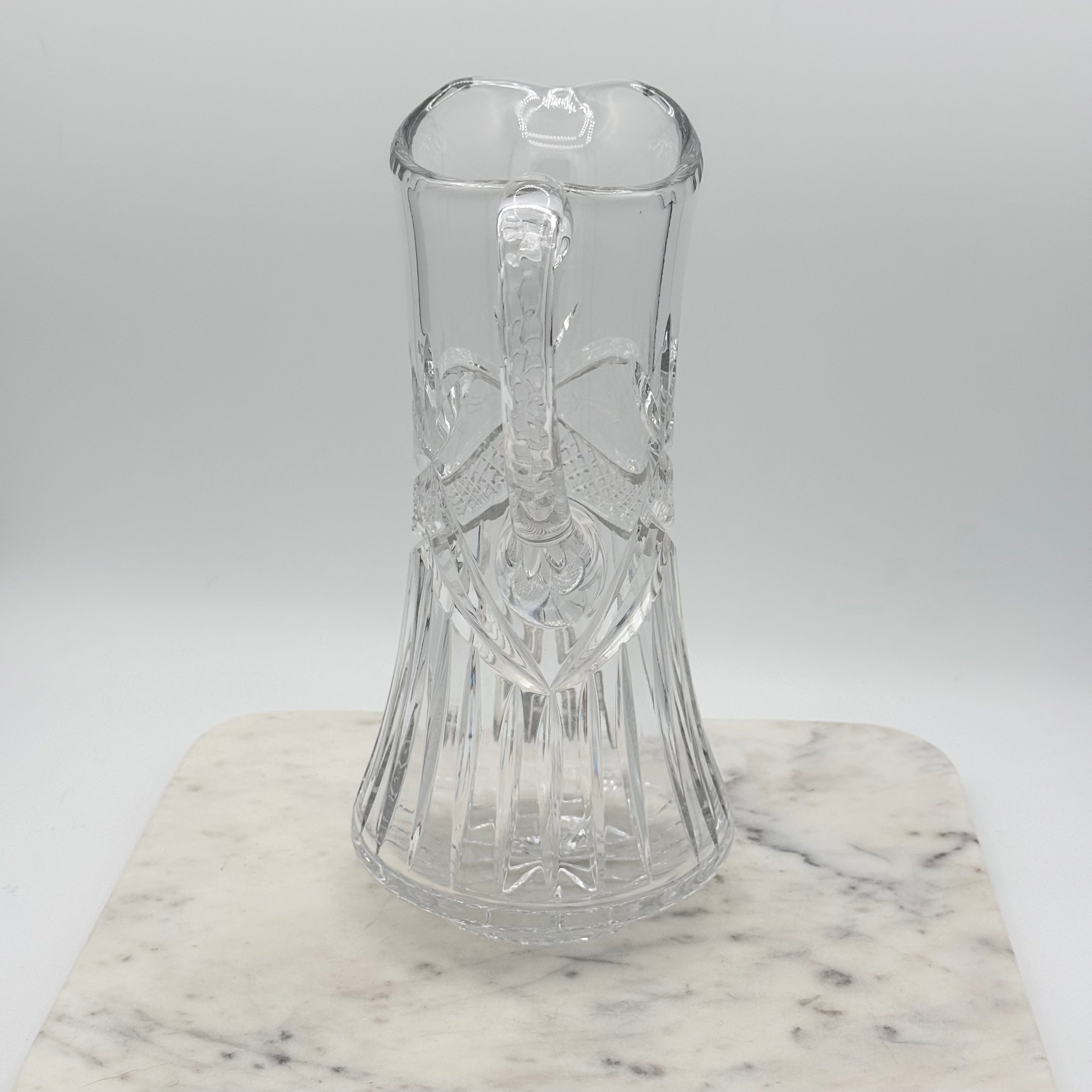 Vintage Etched Lead Cut Crystal Water Pitcher — Flower & Leaf Motif