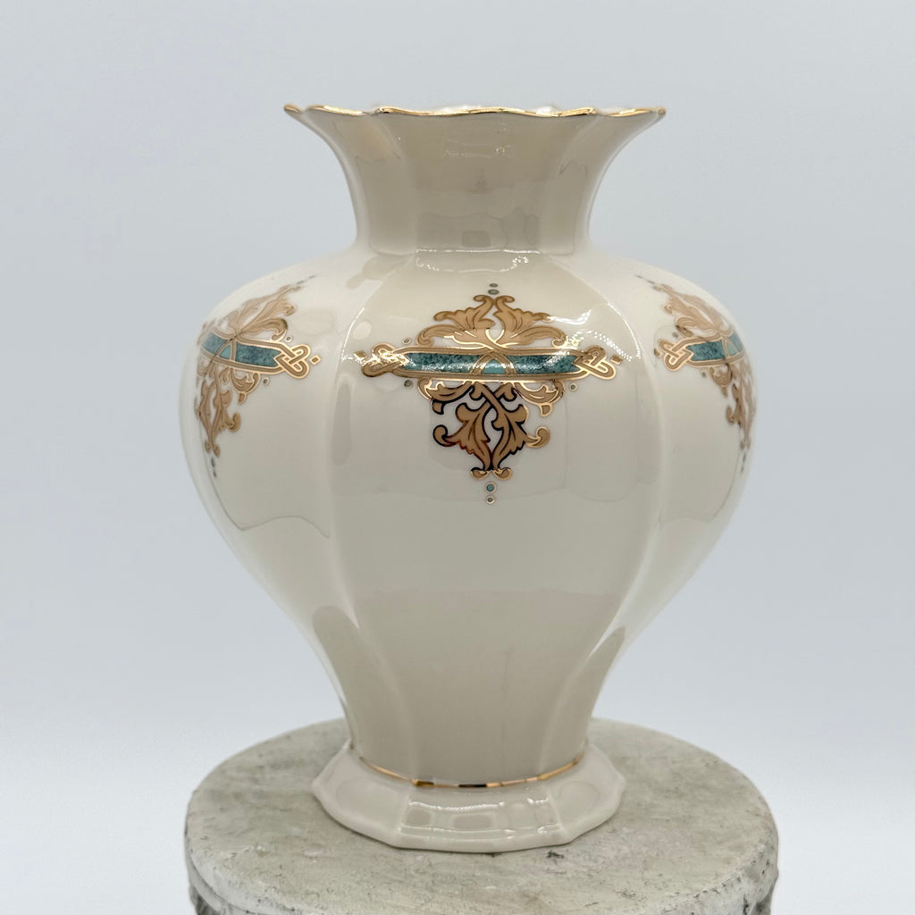 Lenox Catalan Vase with Gold and Turquoise Scrollwork