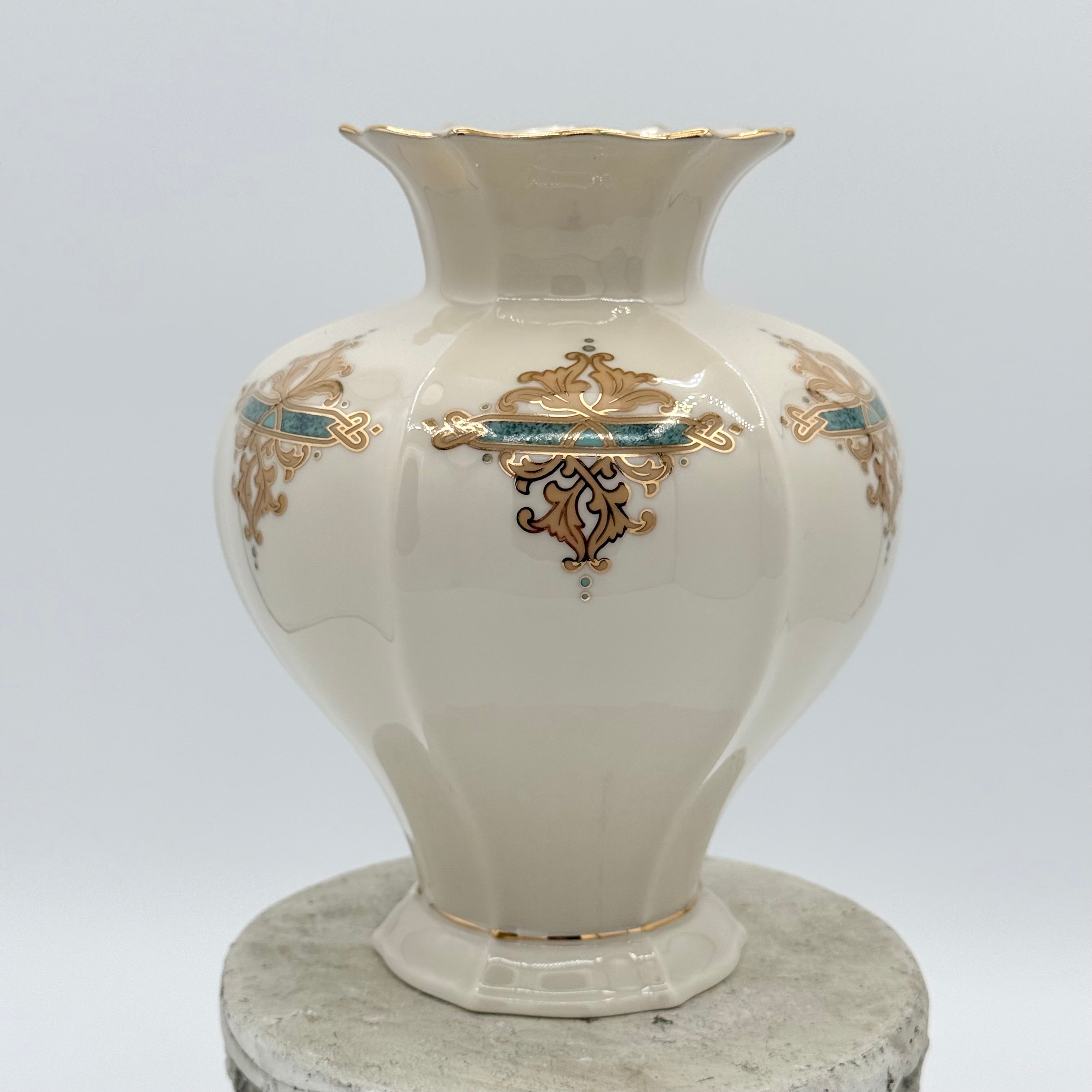 Lenox Catalan Vase with Gold and Turquoise Scrollwork