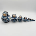 Vintage Hand-Painted Russian Nesting Dolls (Set of 10) – Blue & White Floral Design