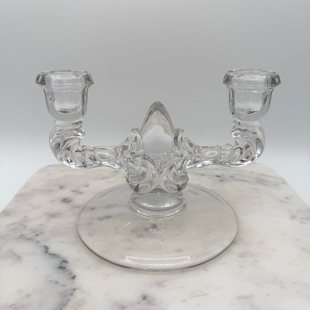New Martinsville Clear Janice Double Candelabras, Pair