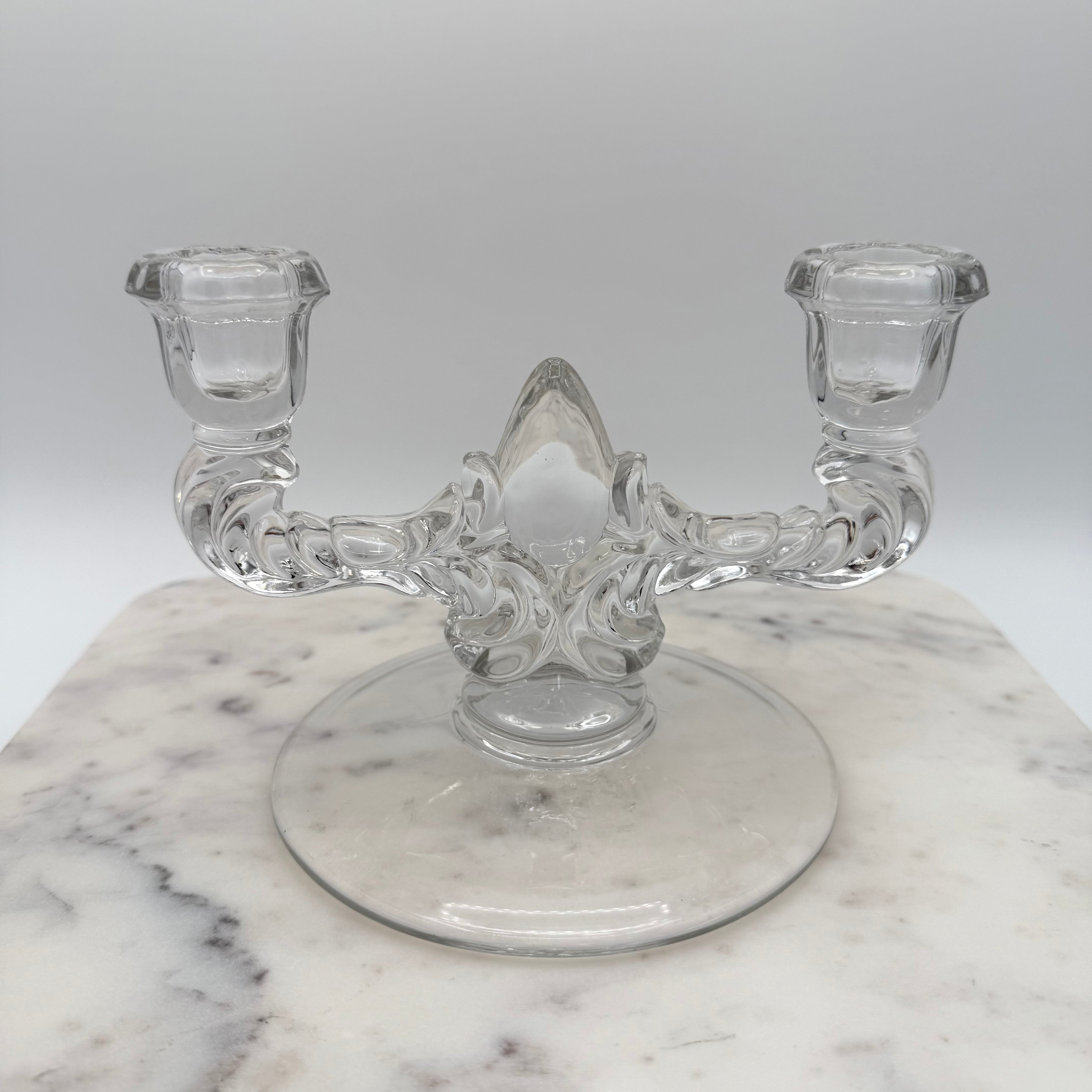 New Martinsville Clear Janice Double Candelabras, Pair