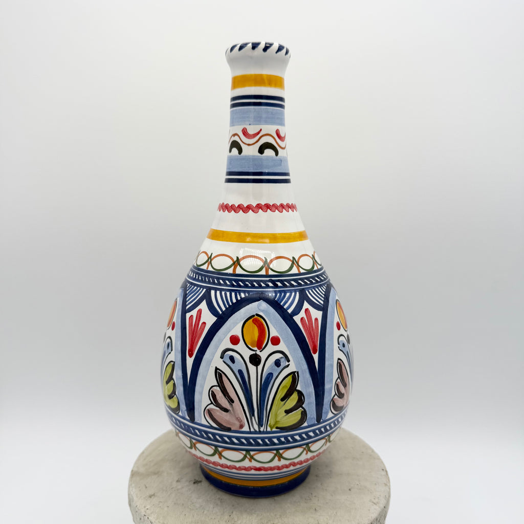 Hand-Painted Spanish Ceramic Vase – Multicolor Folk Art Motif, Made in Spain