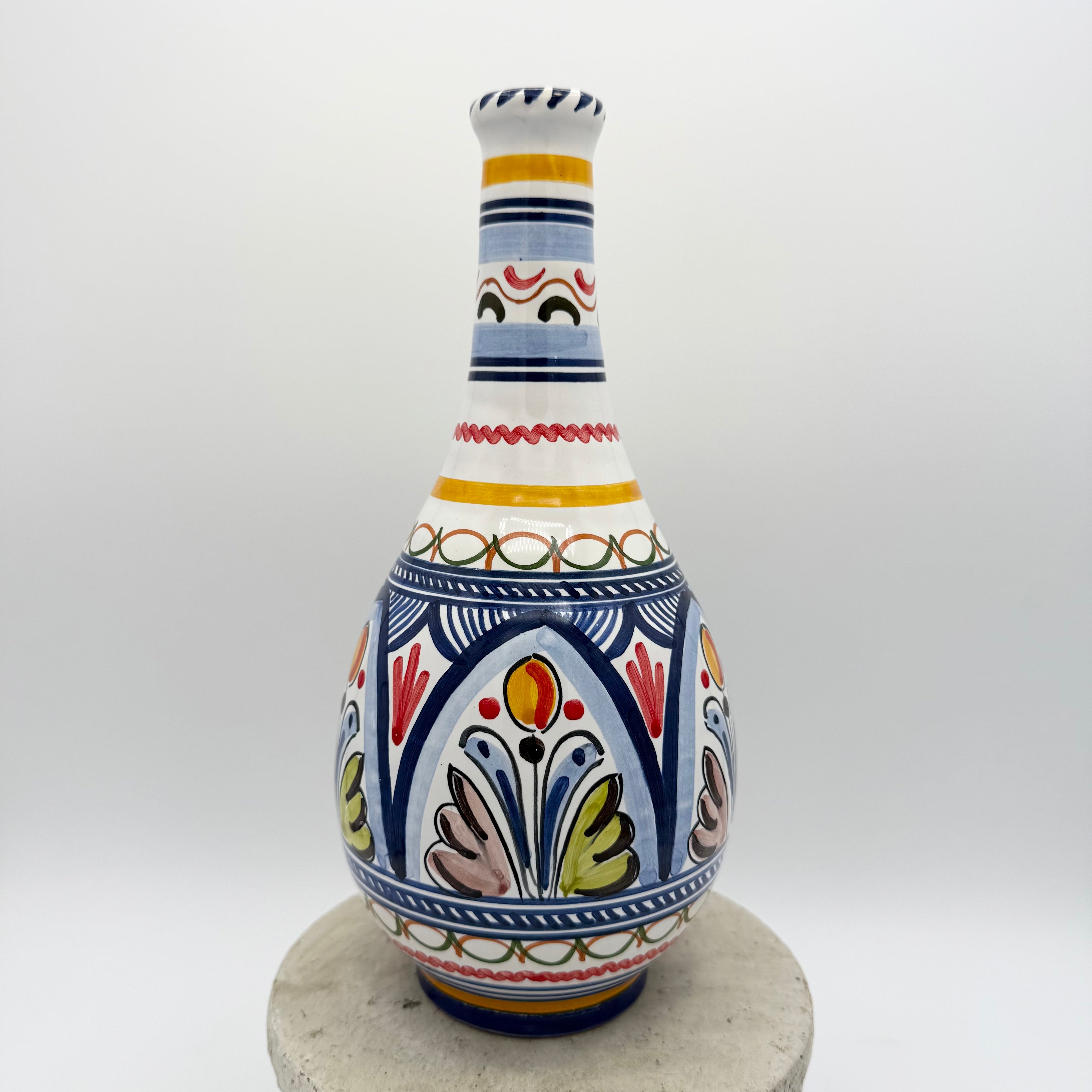 Hand-Painted Spanish Ceramic Vase – Multicolor Folk Art Motif, Made in Spain