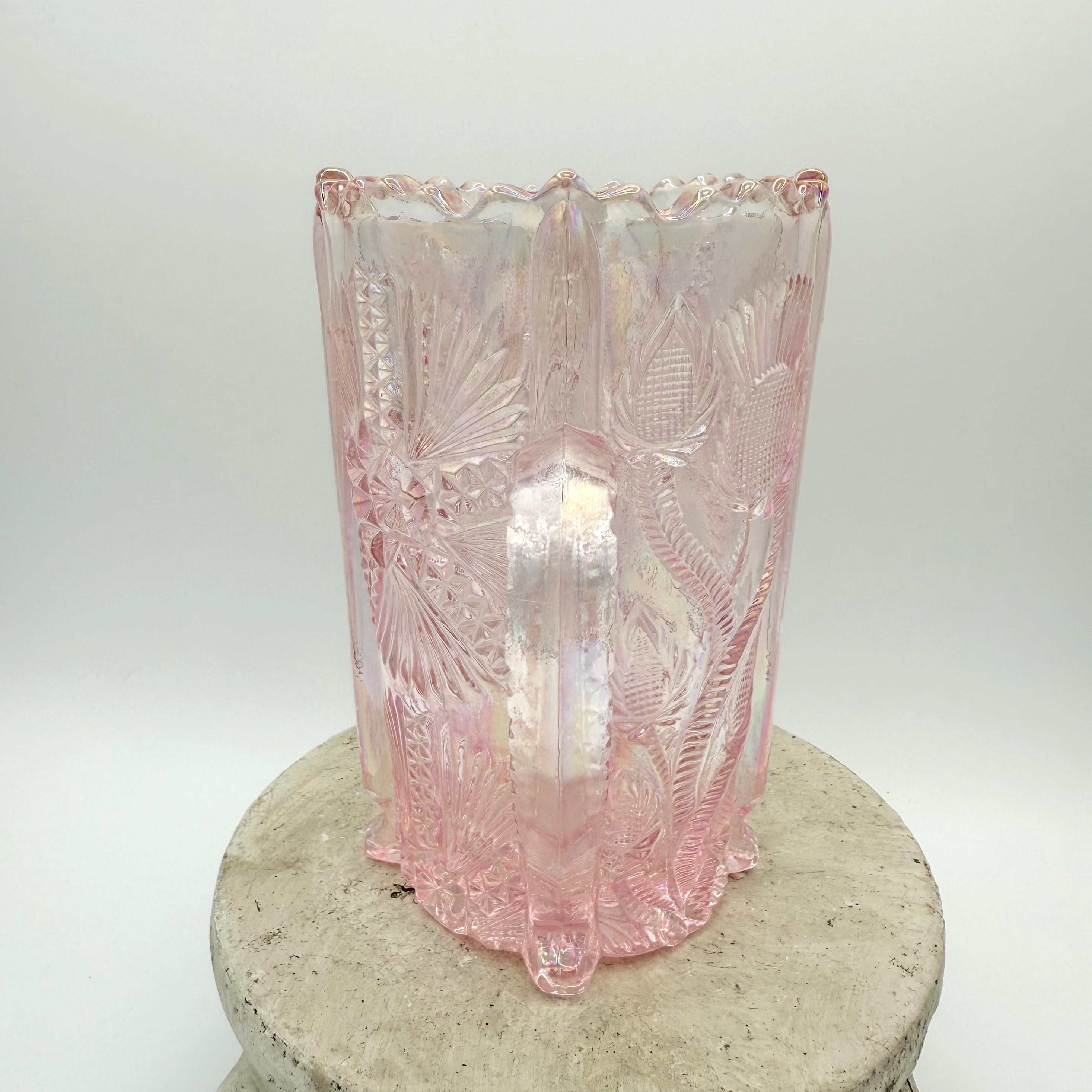 L. G. Wright Pink Iridescent Thistle Spooner with Reticulated Rim