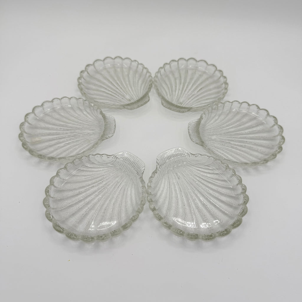 Vintage Anchor Hocking Glass Clam Shell Coasters, Set of 6