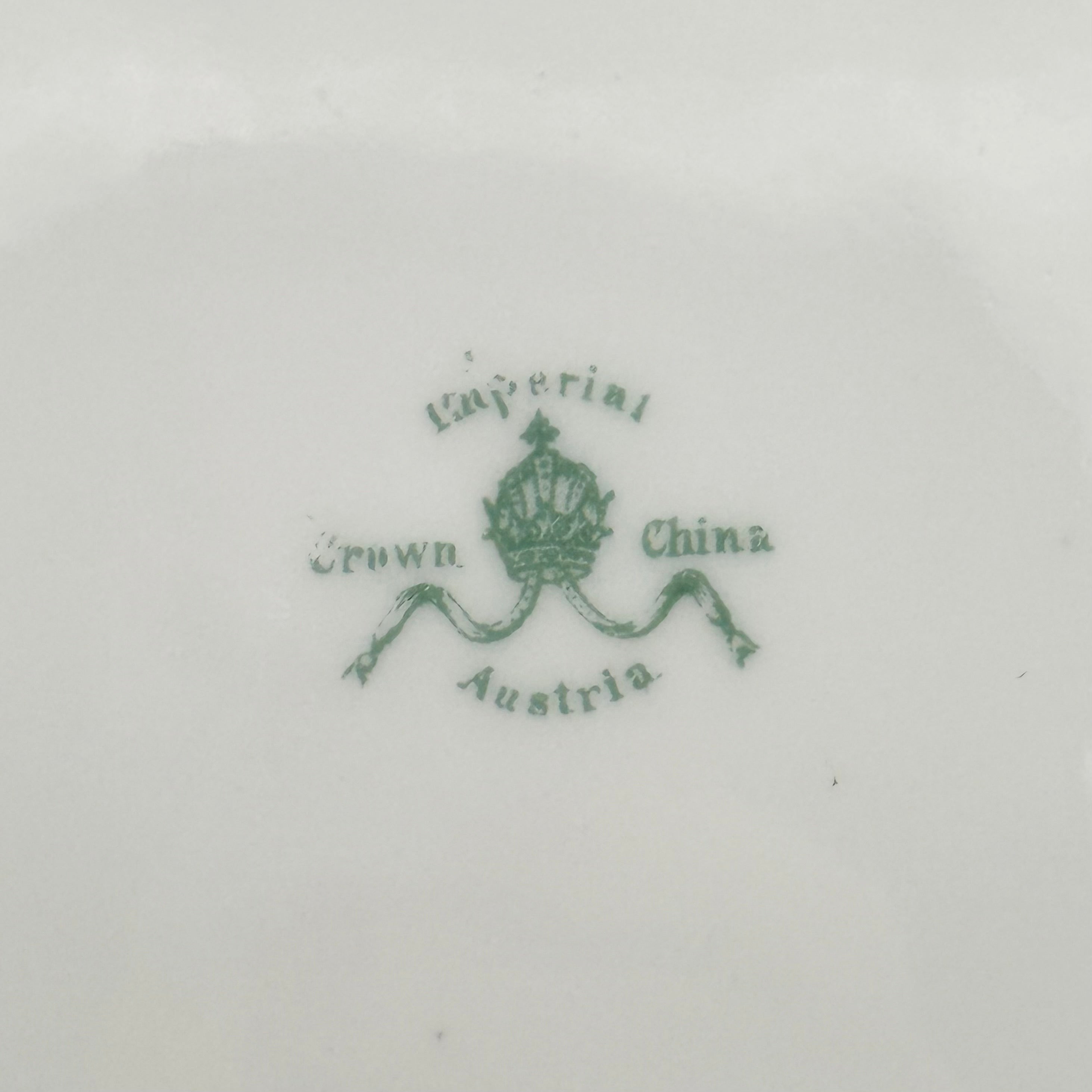 Antique Imperial Crown China Austria Floral Dinner Plate with Magenta Rim and Scalloped Edge