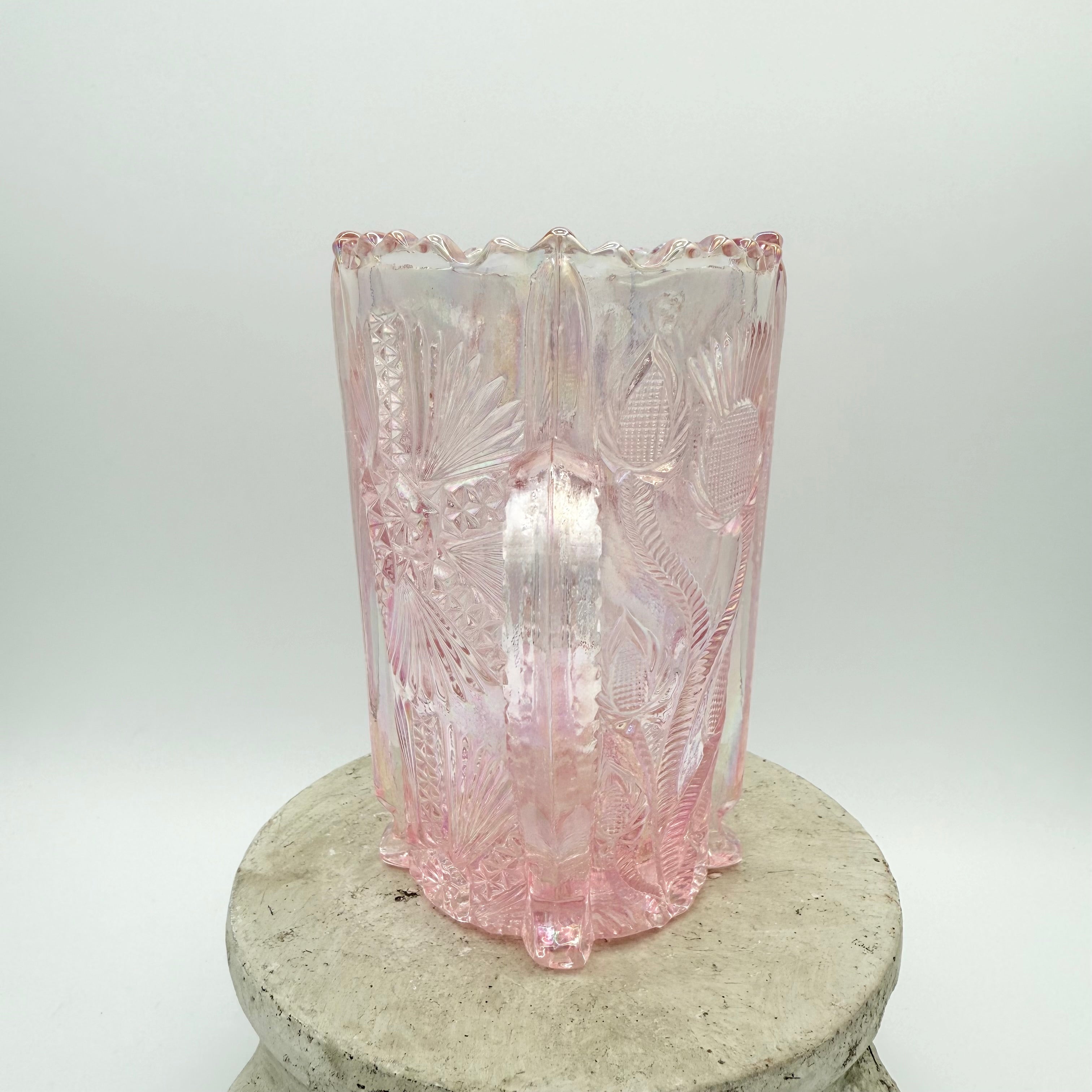 L. G. Wright Pink Iridescent Thistle Spooner with Reticulated Rim