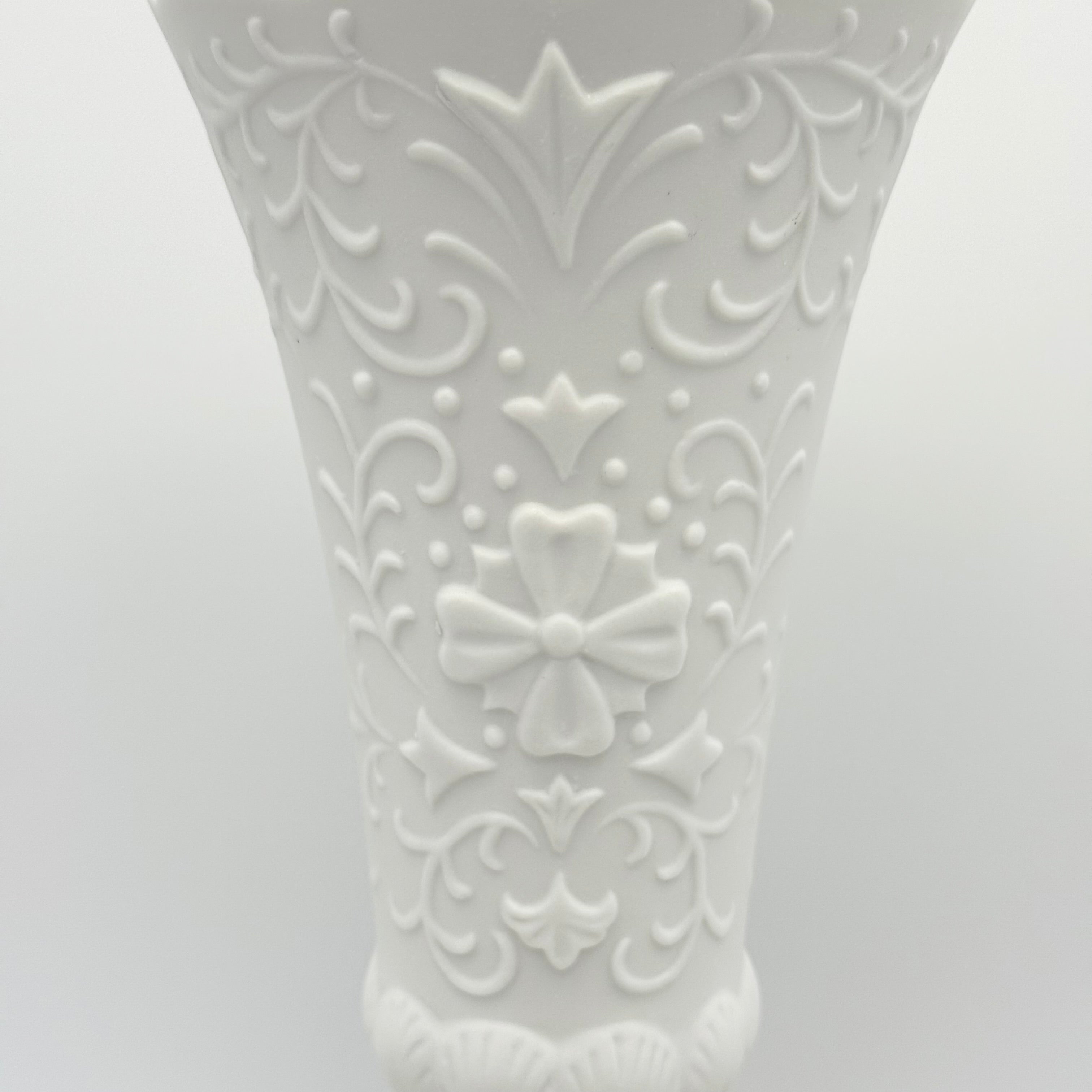 Bisque Porcelain Embossed Vases with Scalloped Edge, Set of 2