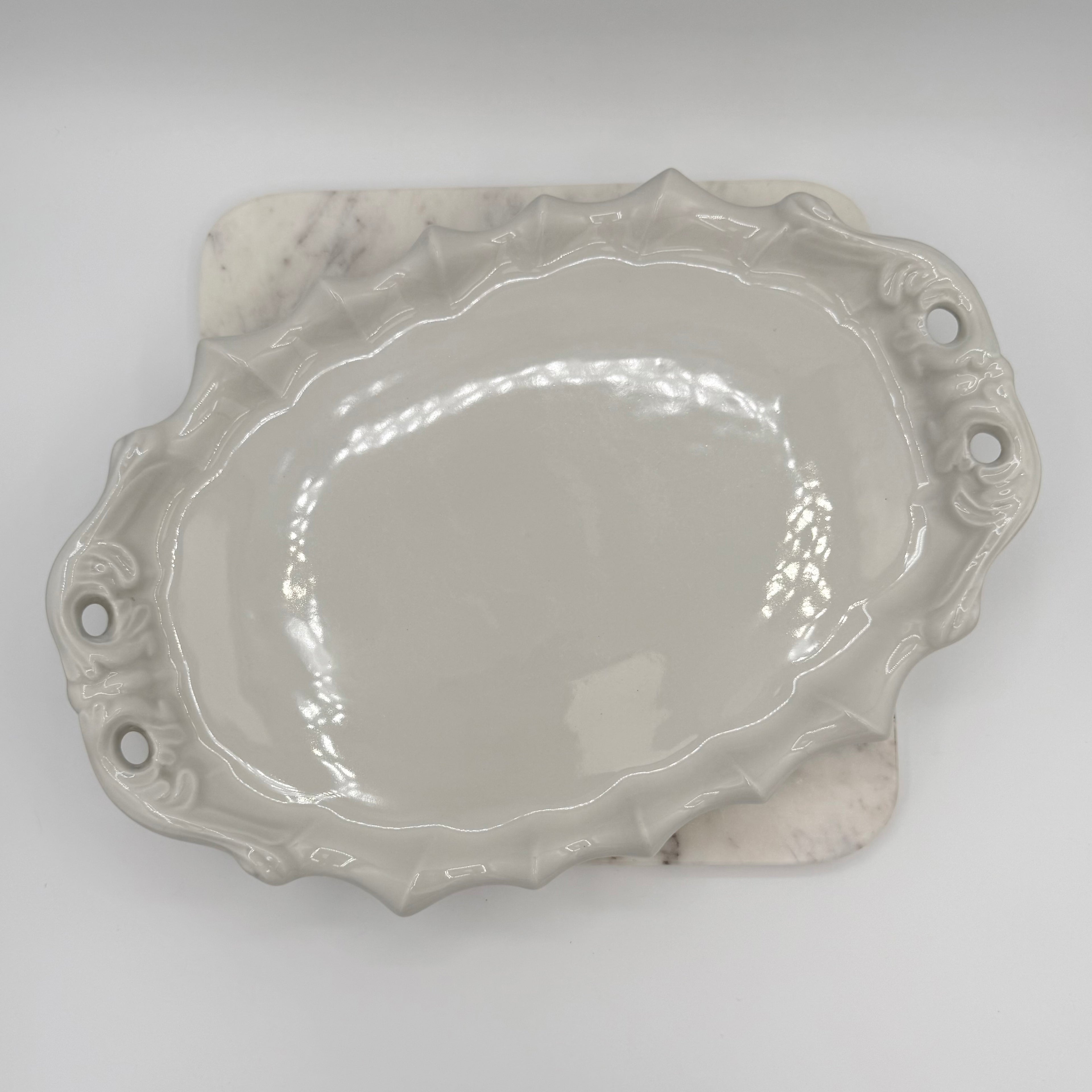 Antique Red Cliff Victorian Pattern White Ironstone Pierced Serving Platter