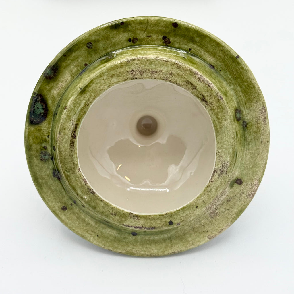 Studio Pottery Green Glazed Ceramic Ginger Jar Signed “BB” – Plum Blossom Motif