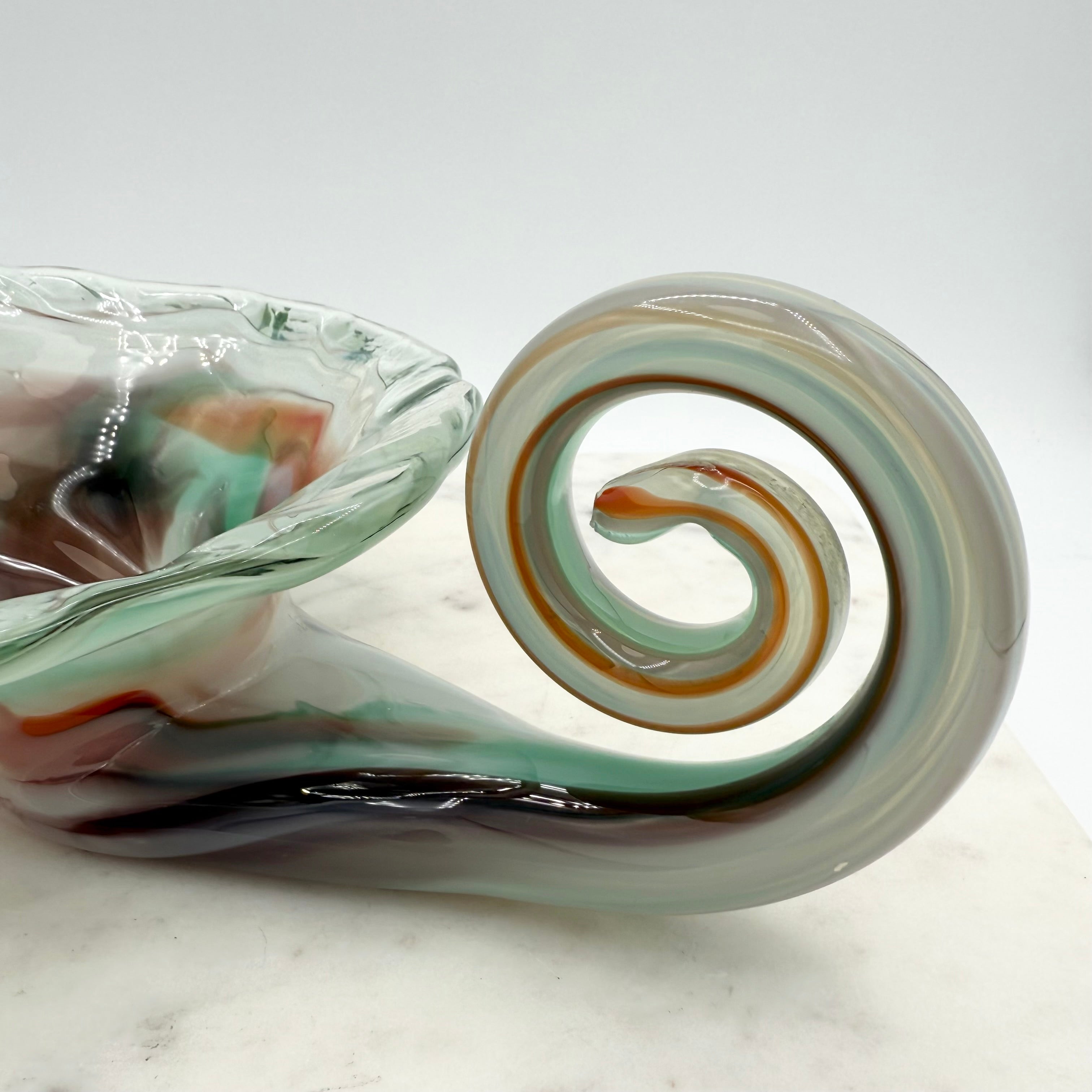 Vintage Hand-Blown Art Glass Cornucopia Centerpiece – Multicolored Swirl