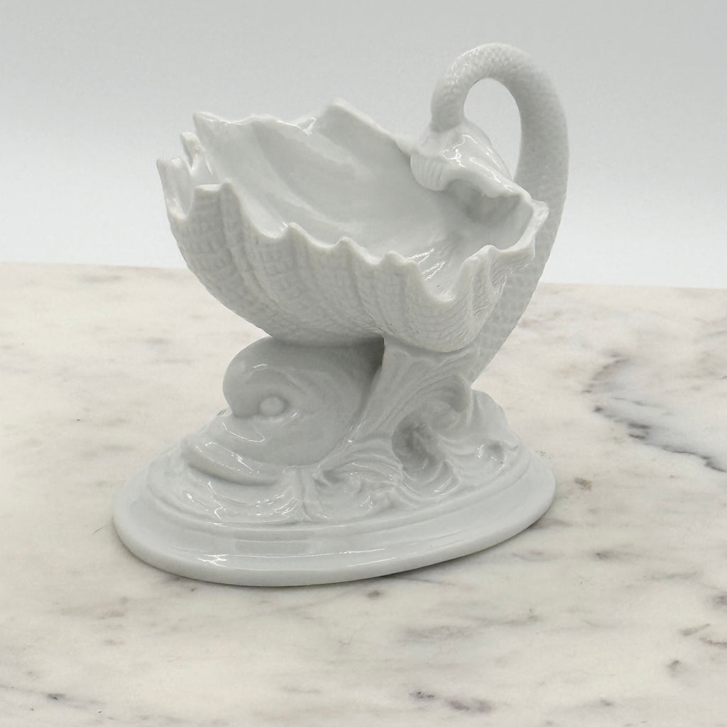 Vintage Bone China Dolphin or Koi Open Salt Cellar Caviar Shell Bowl
