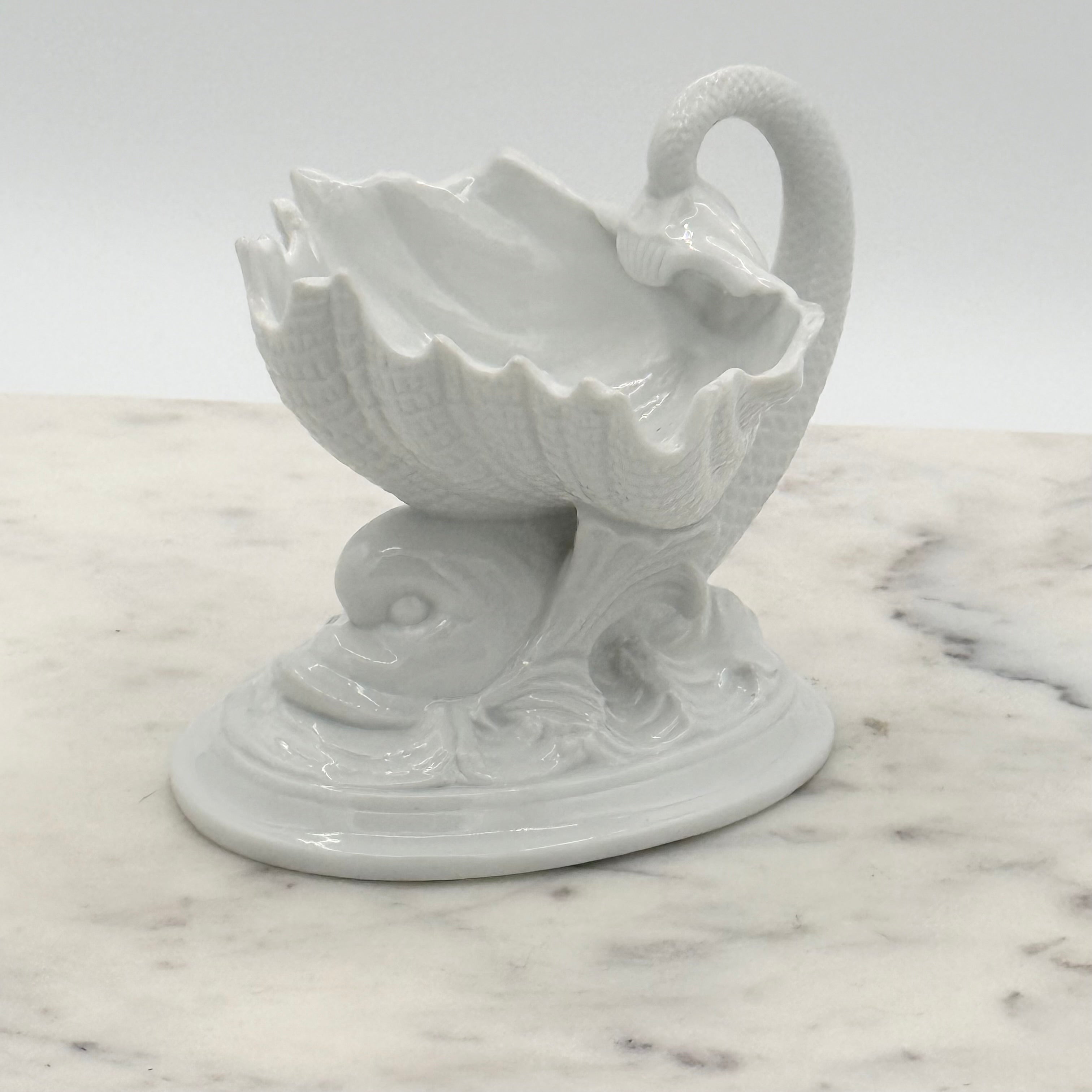 Vintage Bone China Dolphin or Koi Open Salt Cellar Caviar Shell Bowl