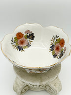 Japanese Imari Style Floral Bowl with Gold Scalloped Lotus Rim