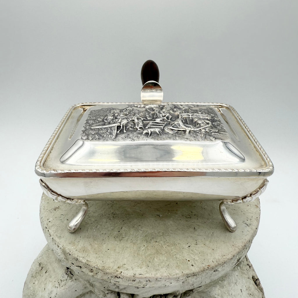 Silver Plated Victorian Crumb Catcher Silent Butler with Wood Handle