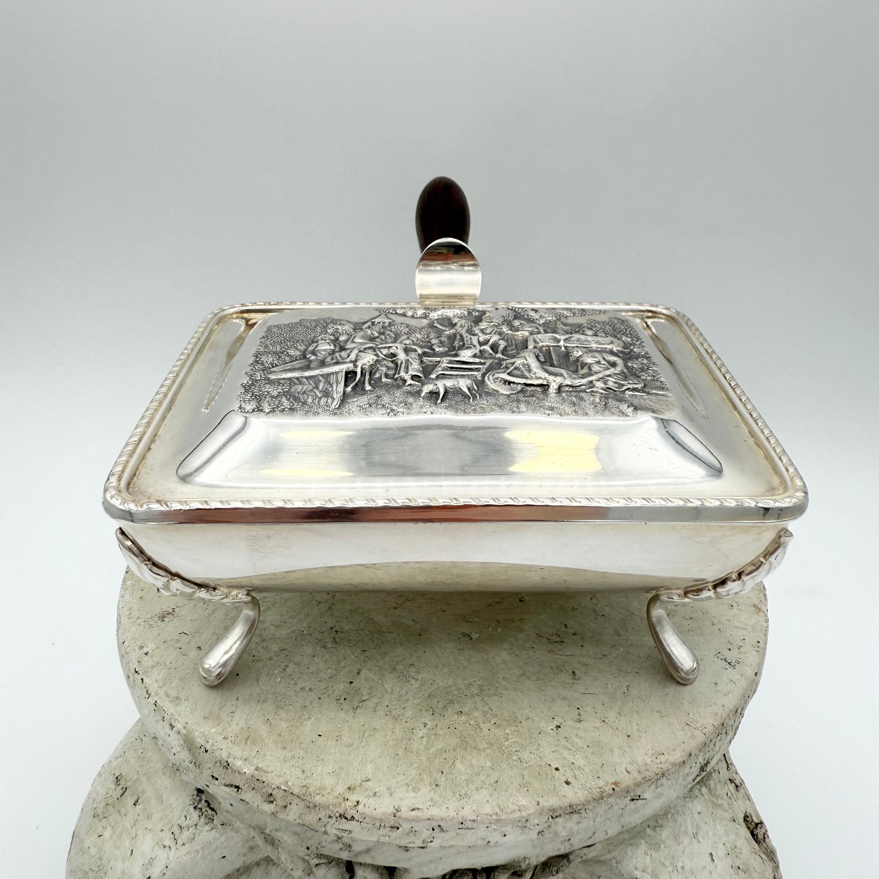 Silver Plated Victorian Crumb Catcher Silent Butler with Wood Handle